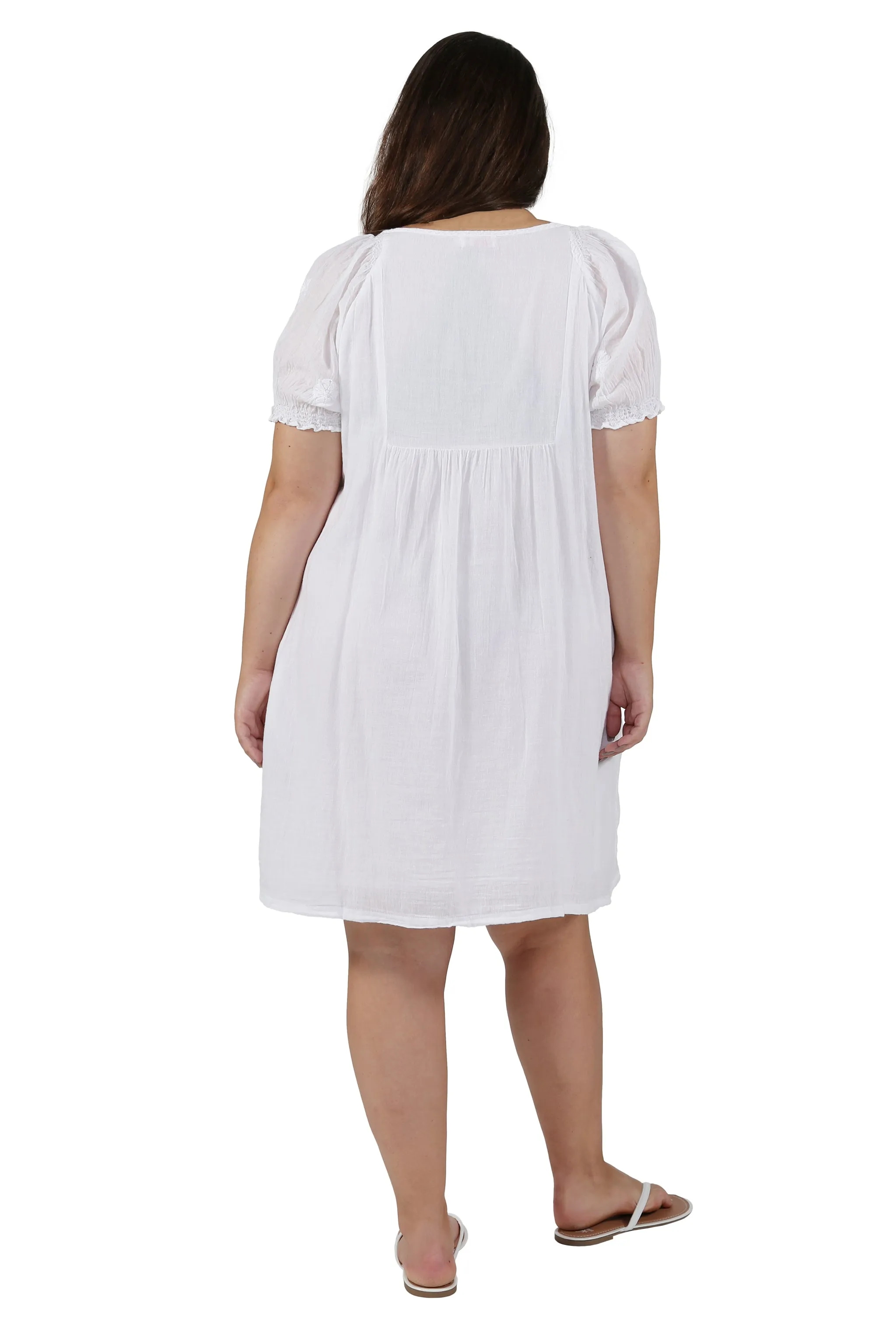 100% Cotton Plus Size Short Sleeve Embroidered Chemise