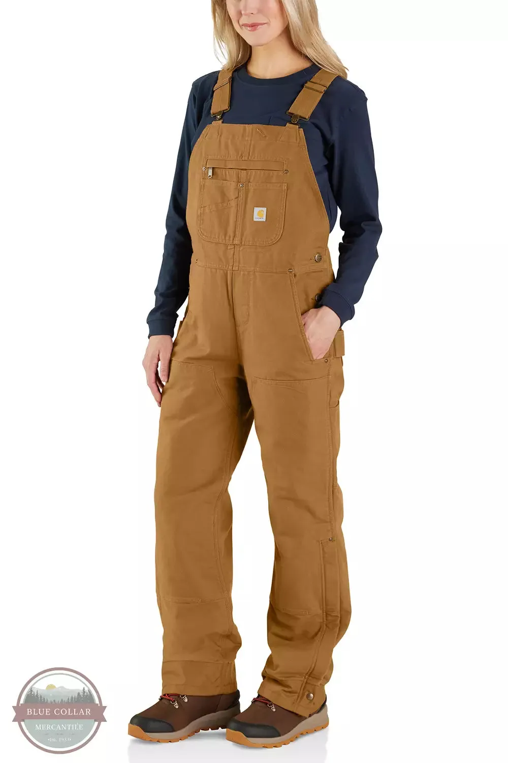 104049-BRN Relaxed Fit Washed Duck Insulated Bib Overalls