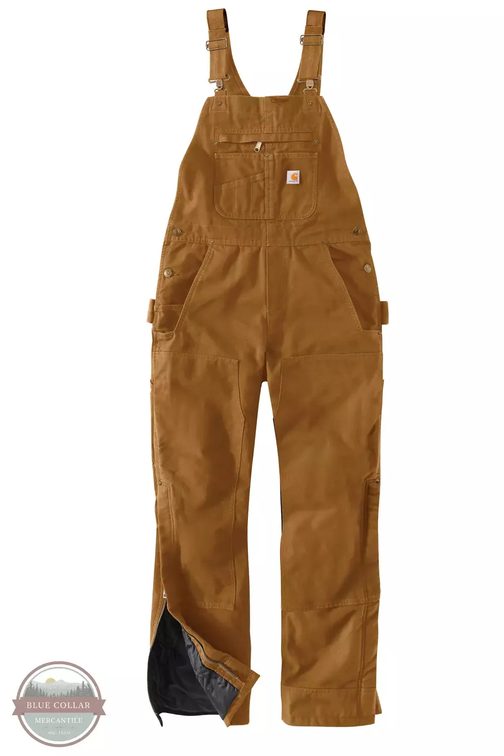 104049-BRN Relaxed Fit Washed Duck Insulated Bib Overalls