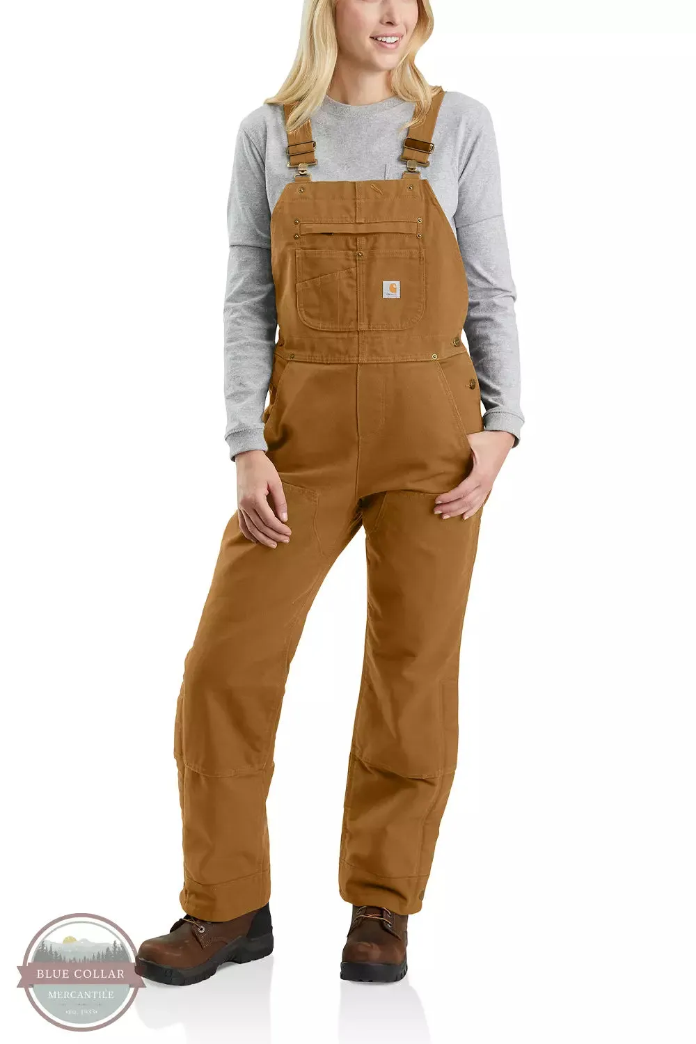 104049-BRN Relaxed Fit Washed Duck Insulated Bib Overalls