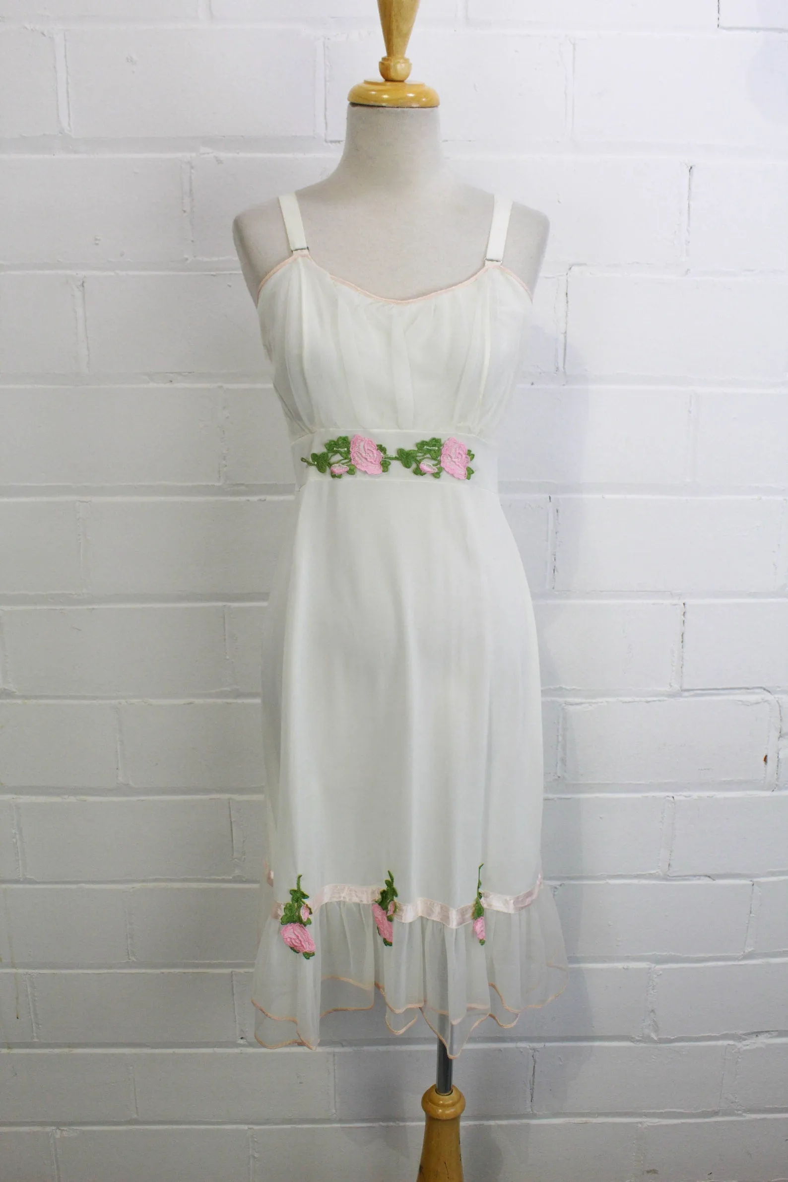 1960s White Slip with Rose Appliques, Small