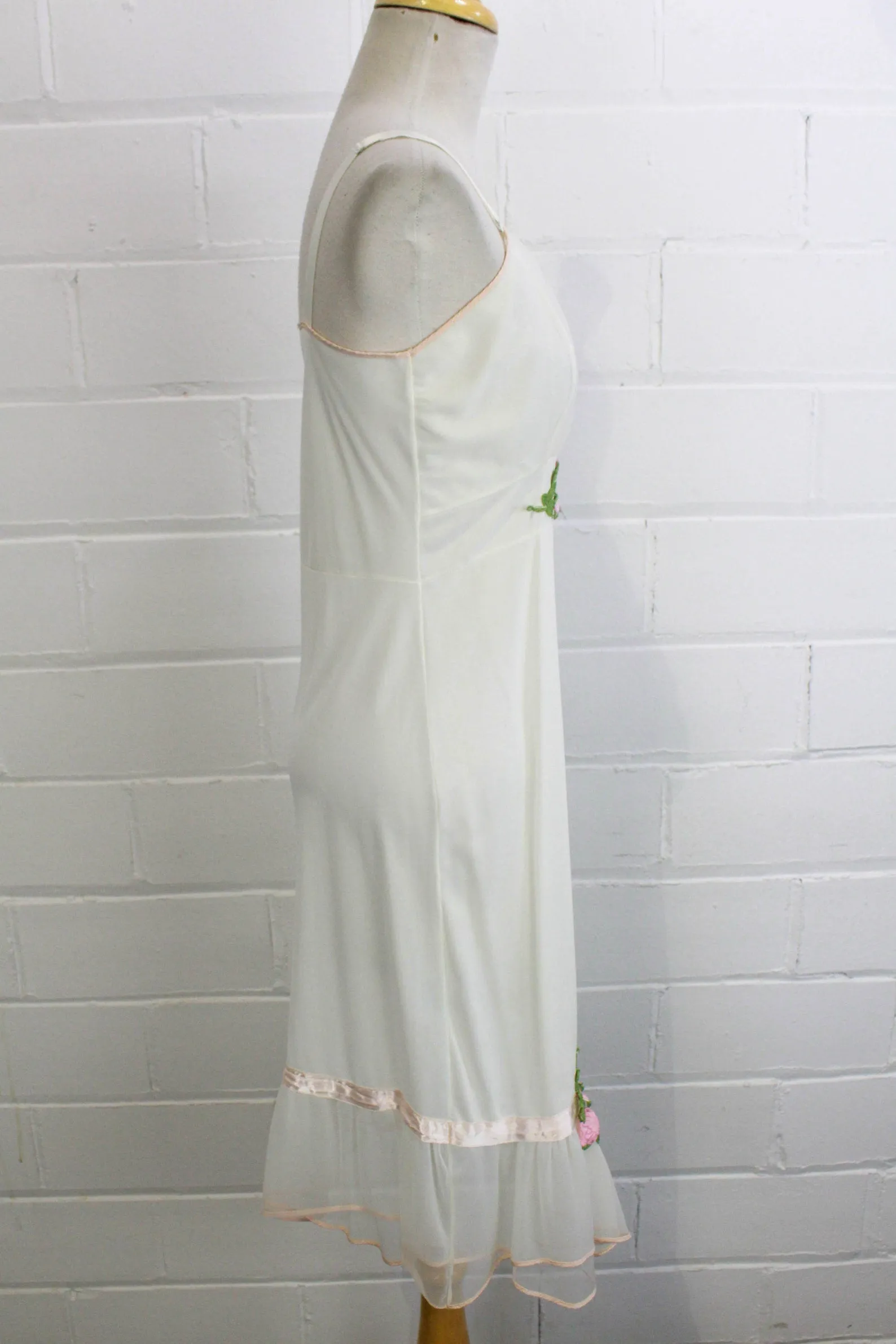 1960s White Slip with Rose Appliques, Small