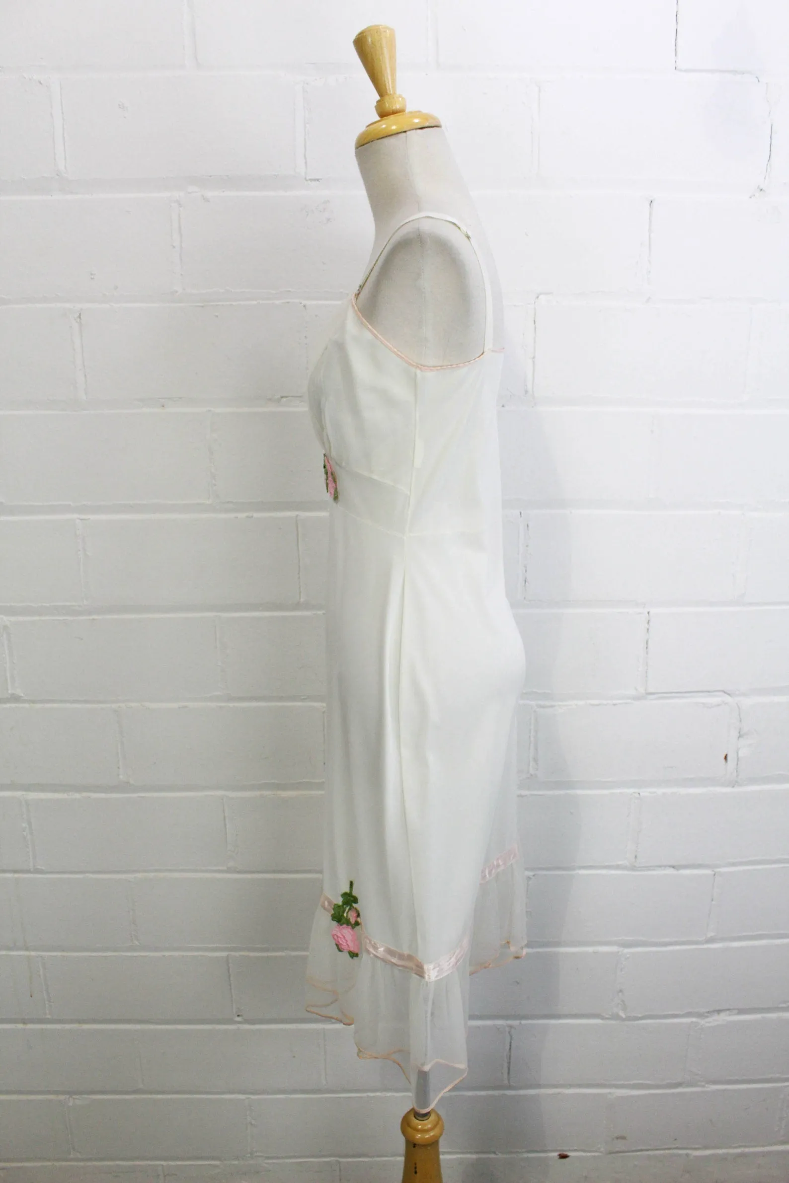 1960s White Slip with Rose Appliques, Small