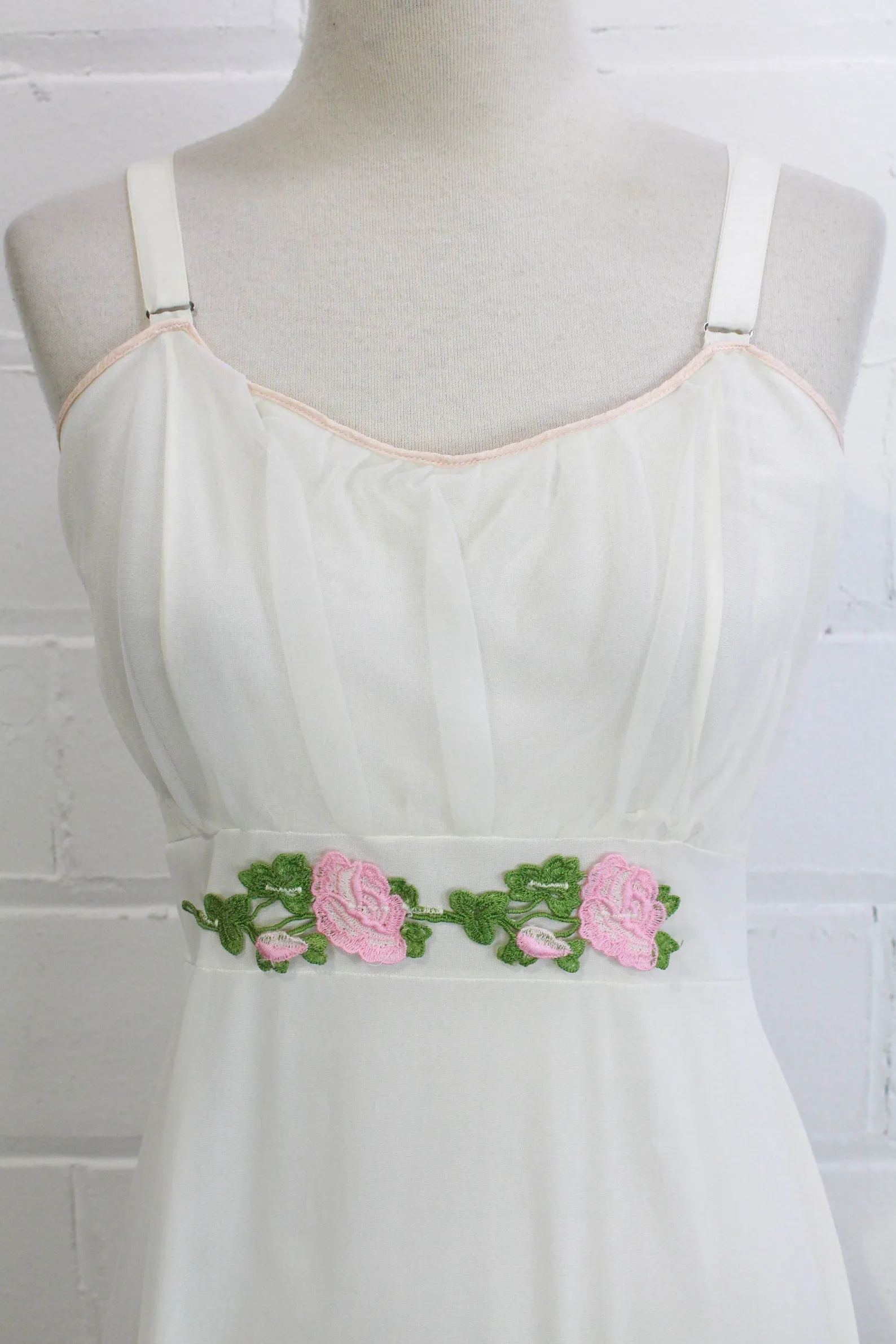 1960s White Slip with Rose Appliques, Small