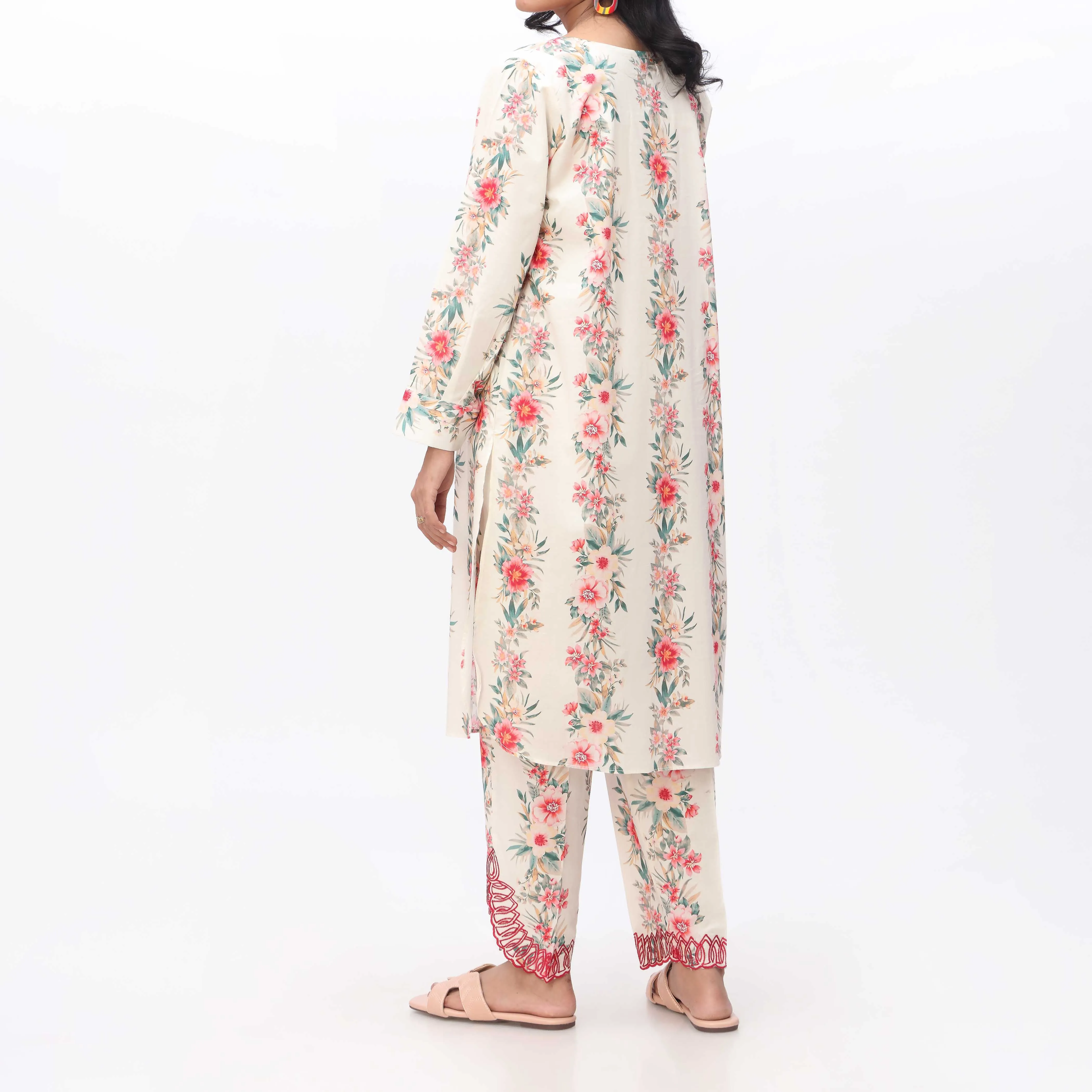 2PC- Printed & Embroidered Cambric Shirt With Trouser PS3331