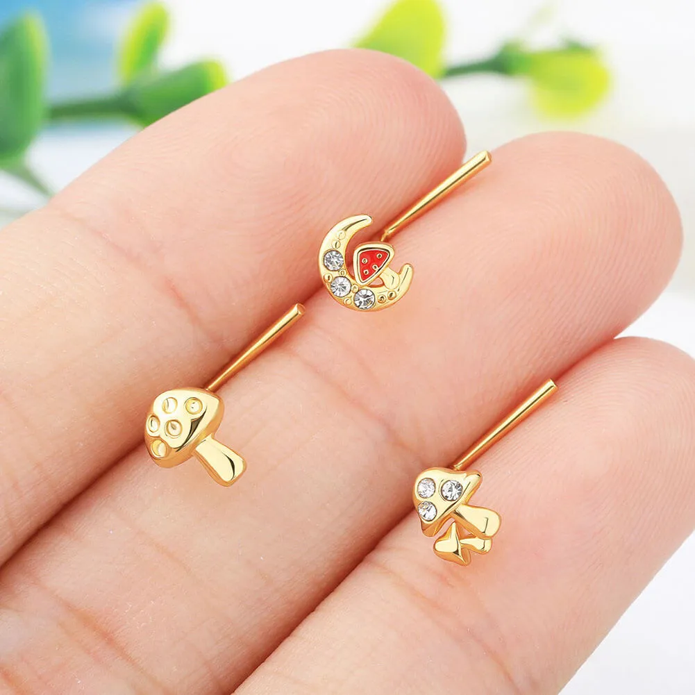 3PCS 20G L-shaped Mini Mushroom Nose Ring Set