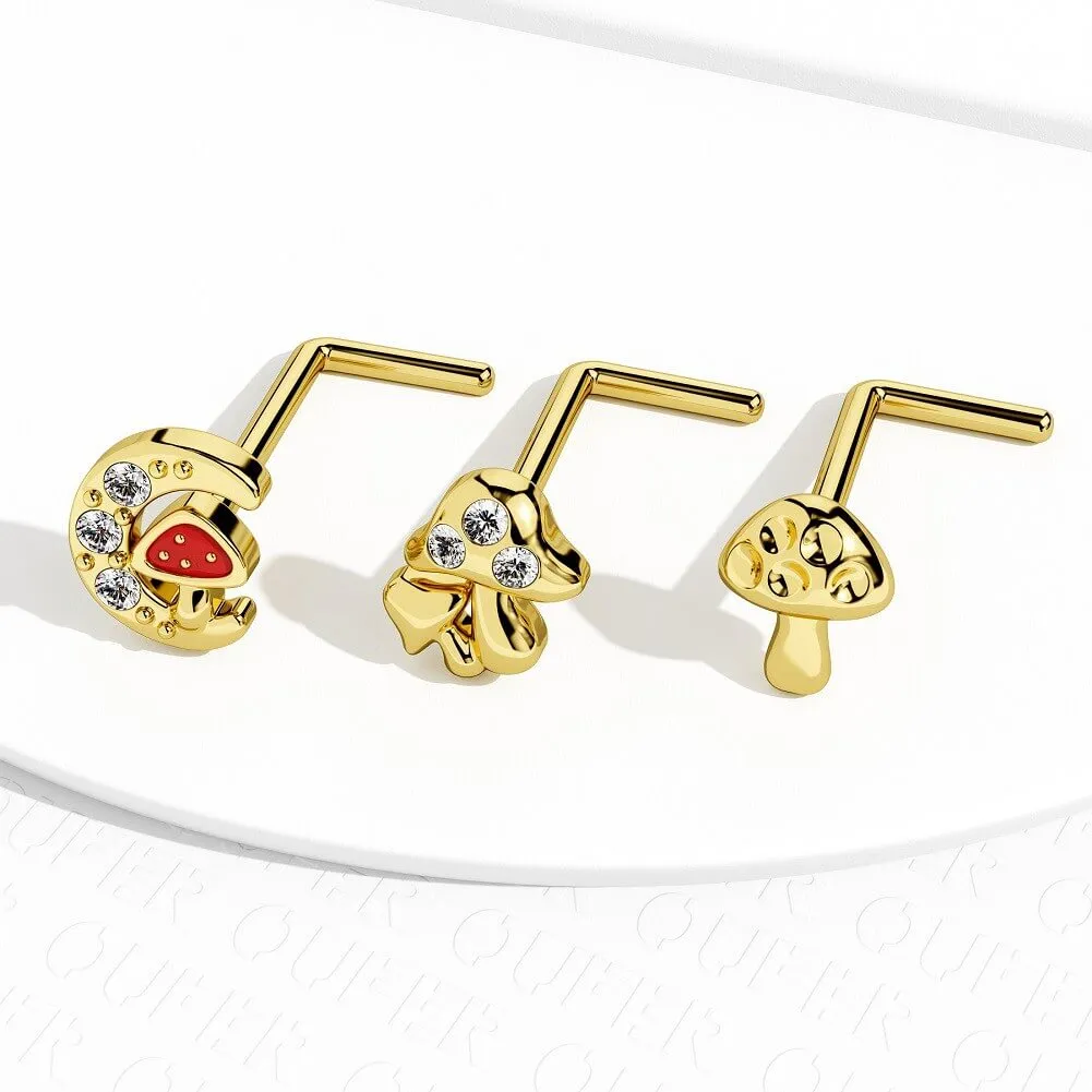 3PCS 20G L-shaped Mini Mushroom Nose Ring Set