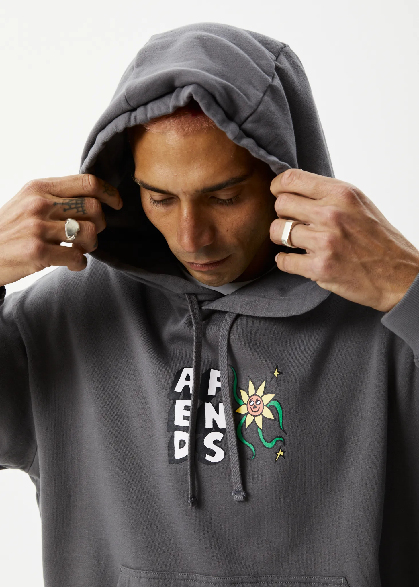 AFENDS Mens Flowerbed - Graphic Hoodie - Steel