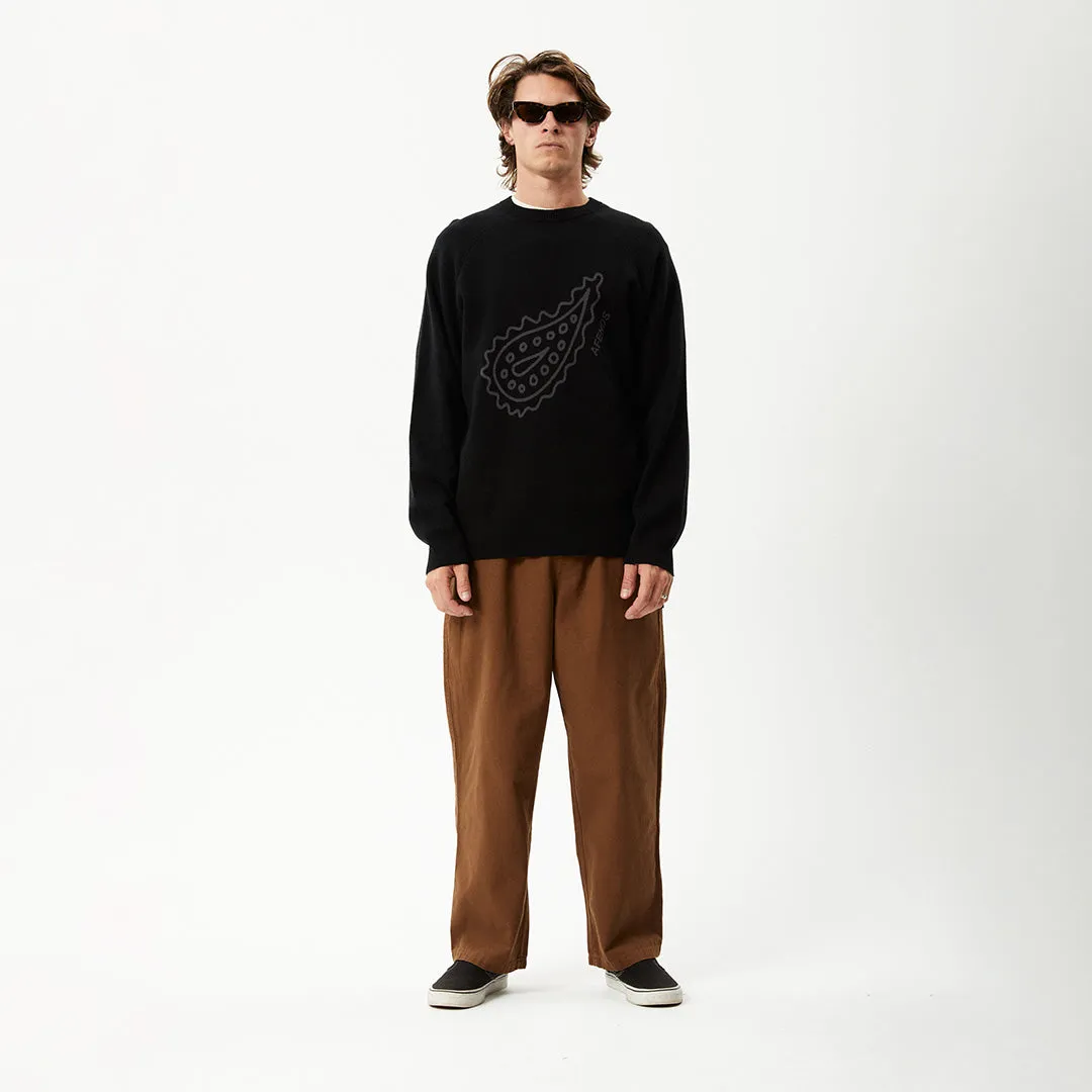 AFENDS Mens Heritage - Raglan Knitted Crew Neck Jumper - Black