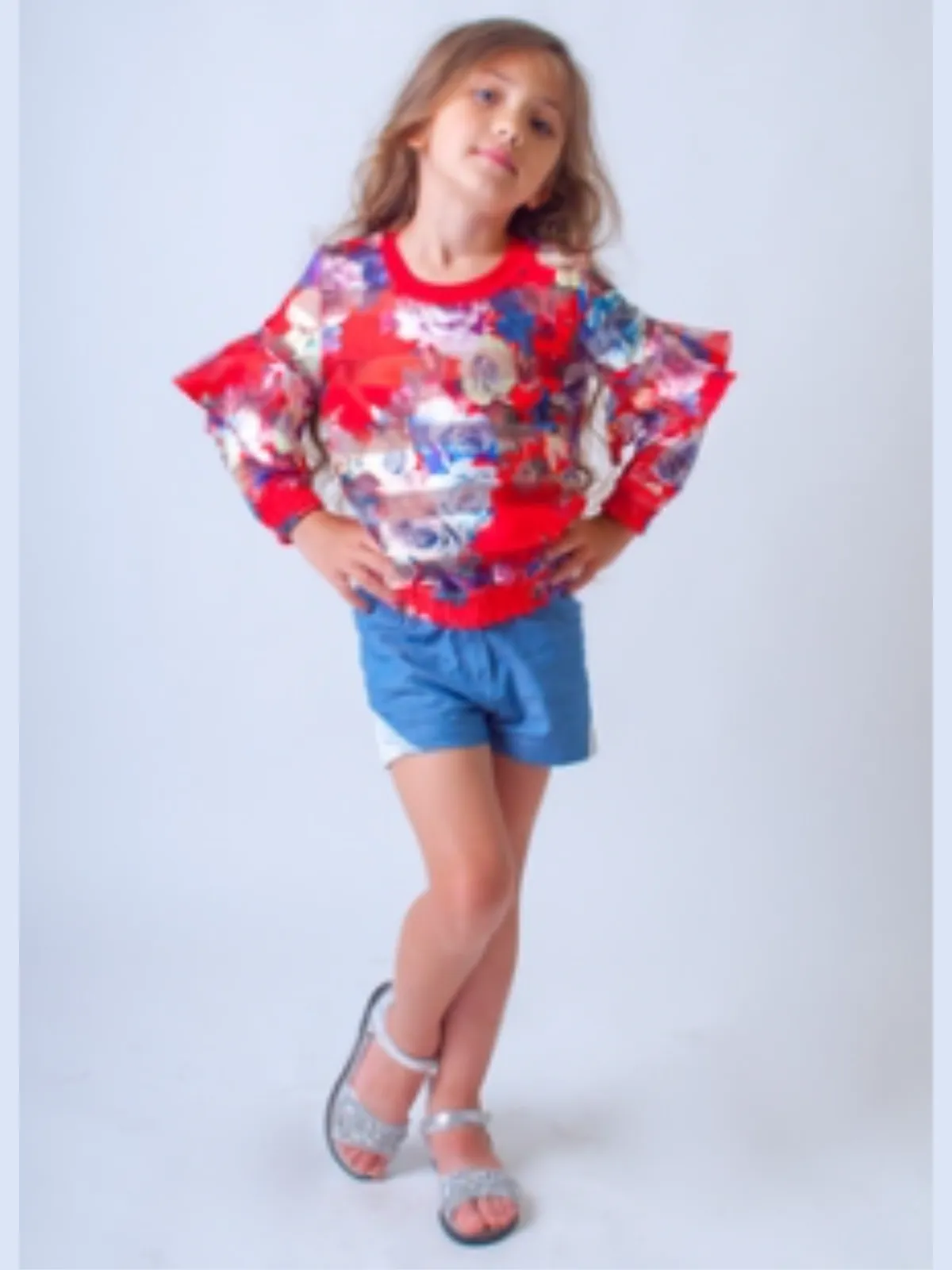 Airy Sheer Floral Ruffled Top by Kids Couture