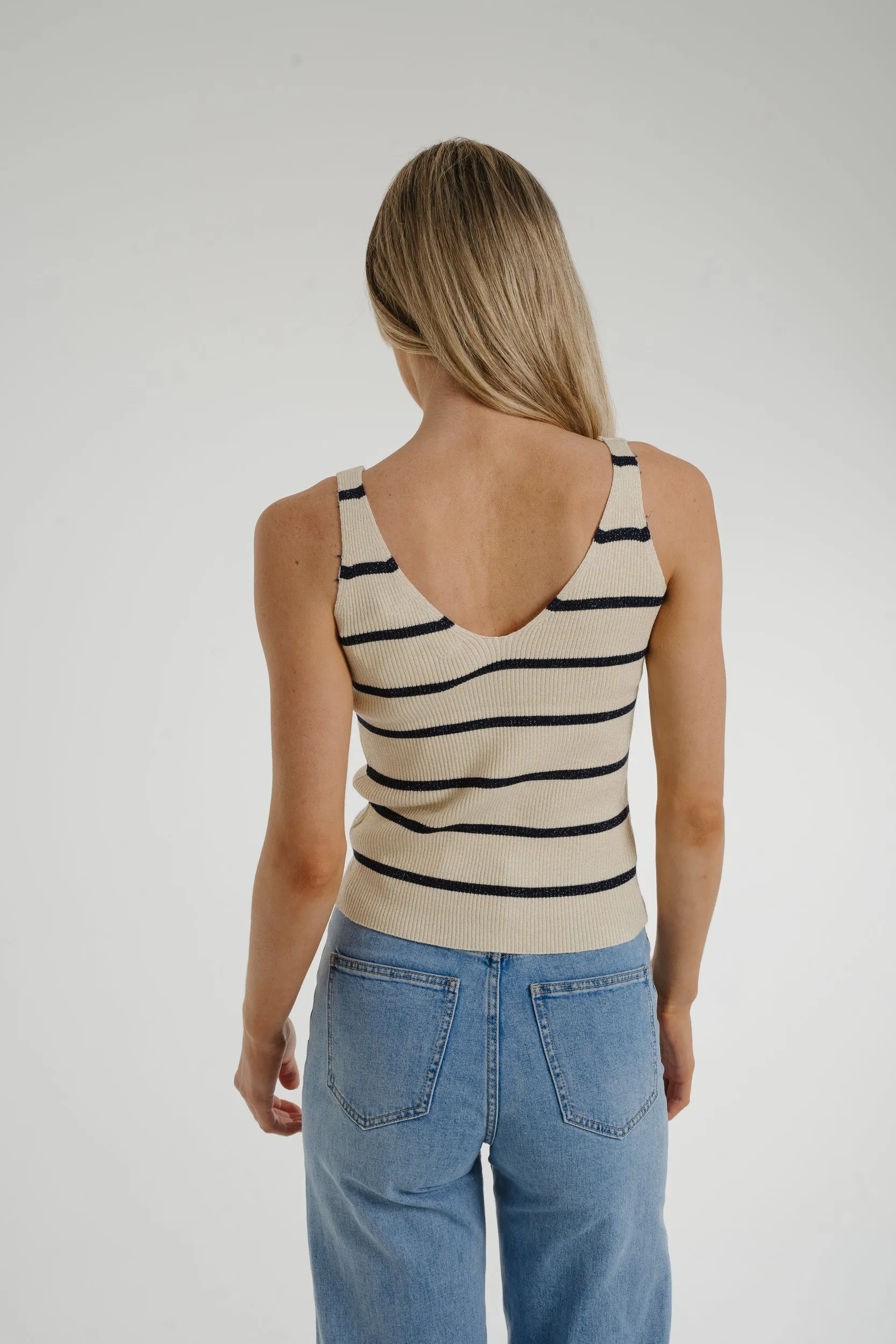 Ally Navy Stripe Vest In Cream