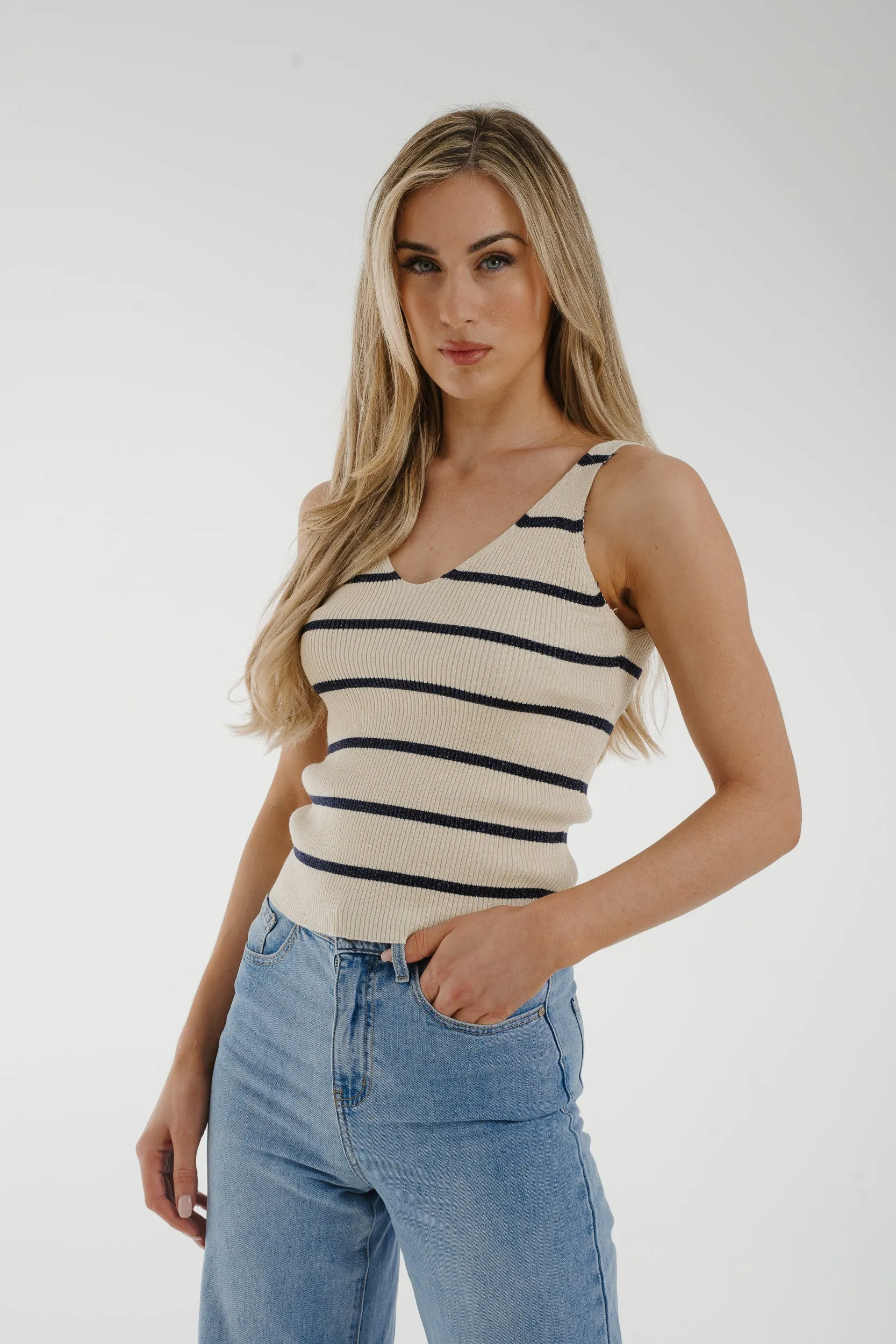 Ally Navy Stripe Vest In Cream