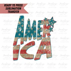 America Distressed Burlap Flag with Stars Drop Shadow Ready To Press Sublimation Transfer