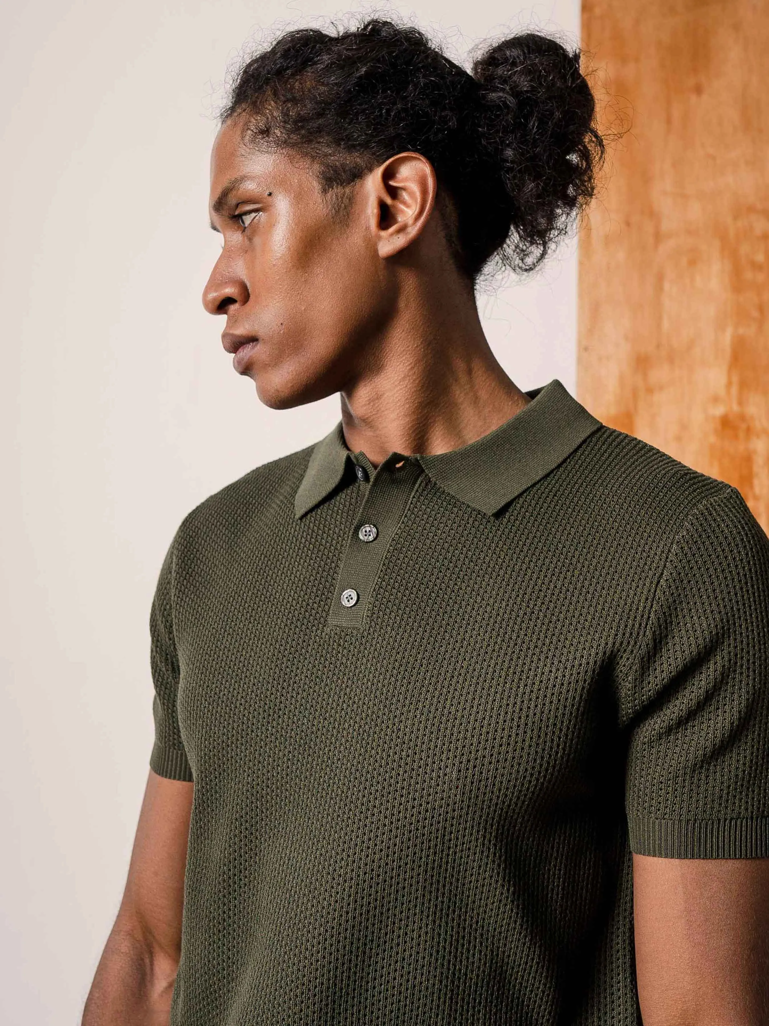 Antony Knit Polo Tee - Olive Green