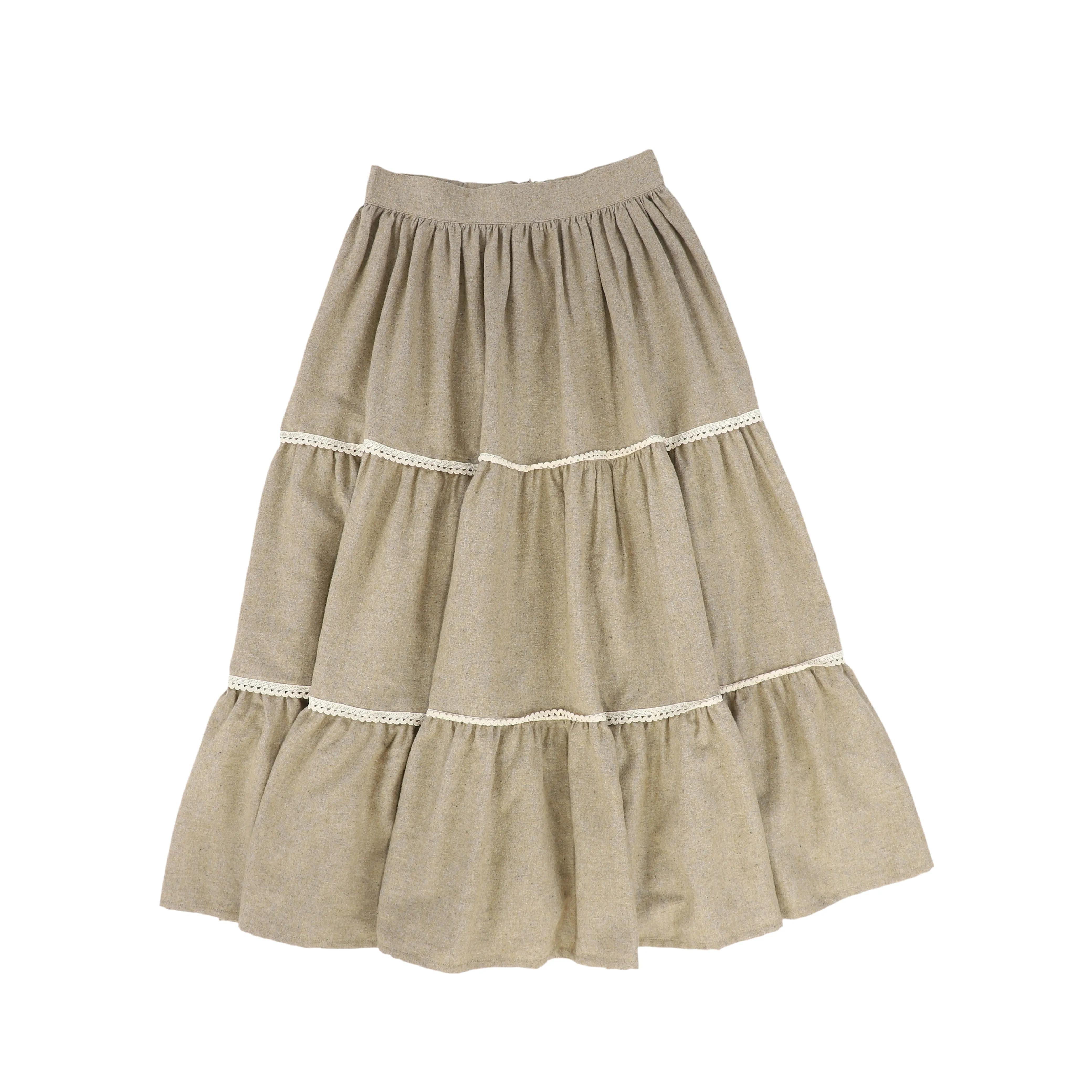 ATELIER PARSEMEI TAUPE SCALLOP TRIM WOOL SKIRT