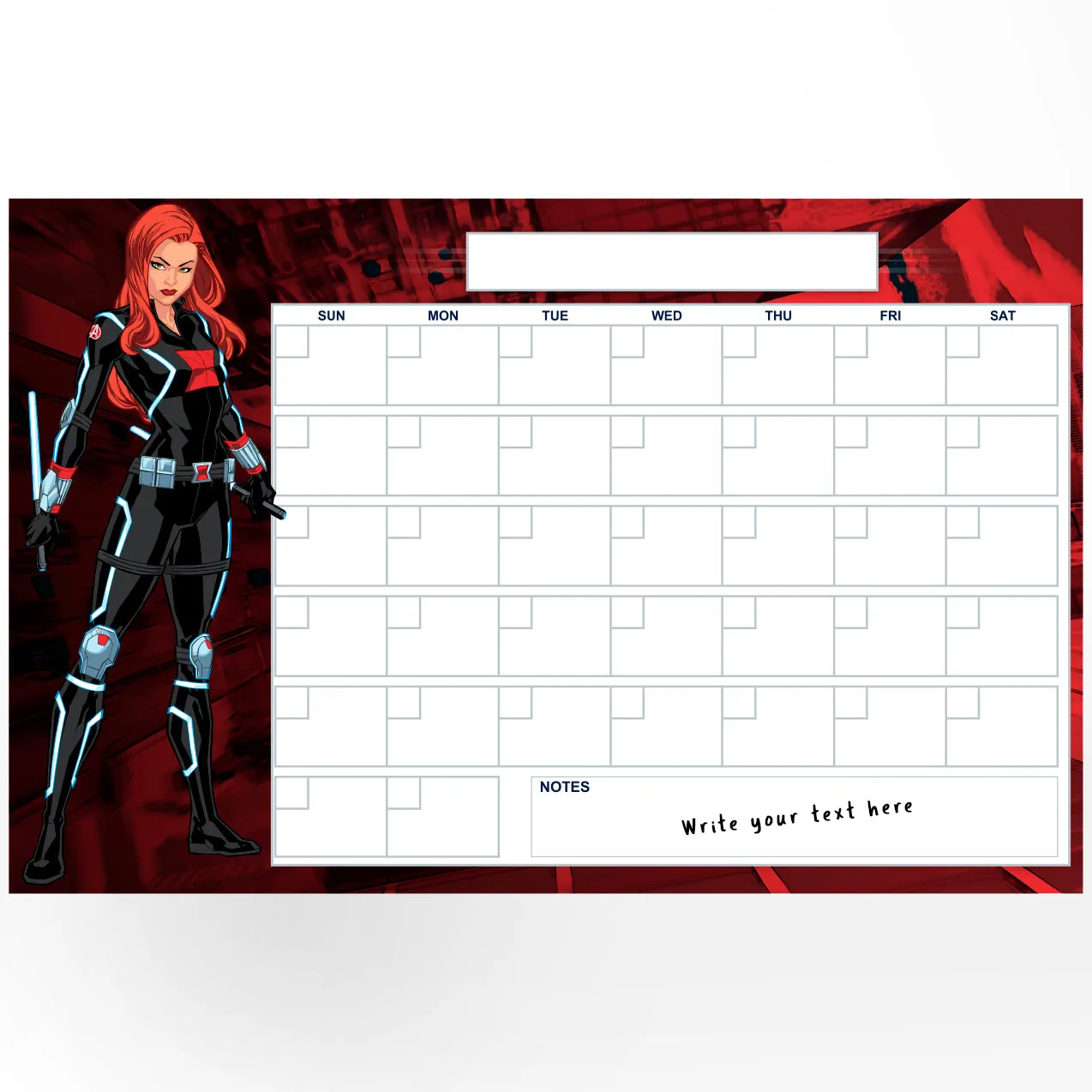 Avengers: BLACK WIDOW Blank Calendar Dry Erase        - Officially Licensed Marvel Removable     Adhesive Decal