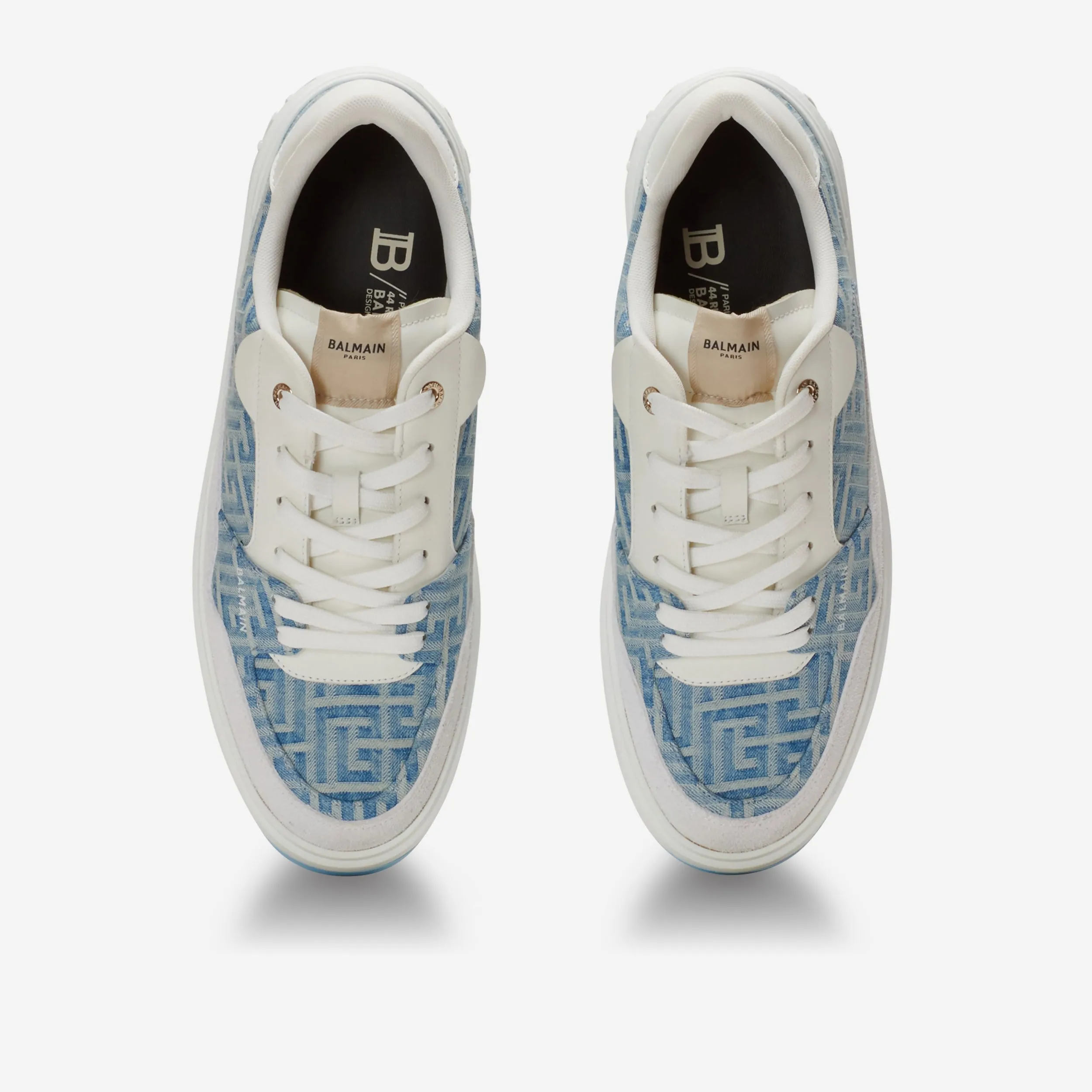 Balmain B-Court Flip Monogrammed PB Labyrinth Denim Sneakers