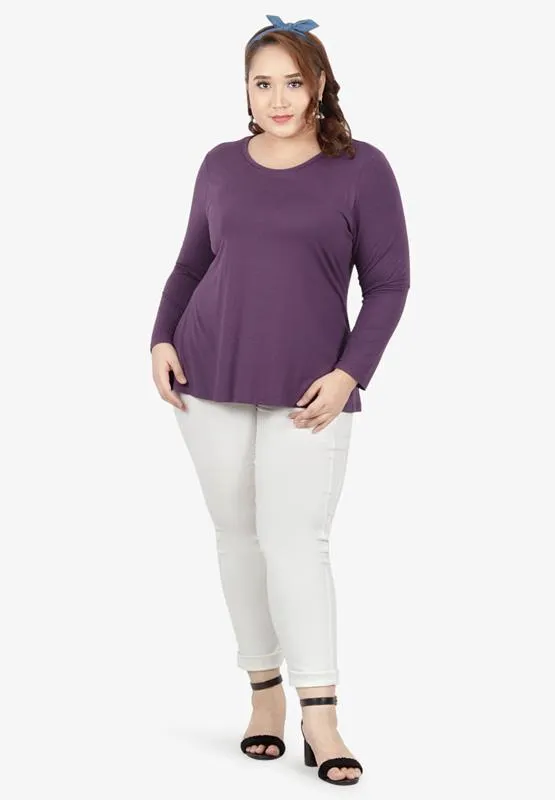 Bambi Plus Size Long Sleeve Bra Top - Purple