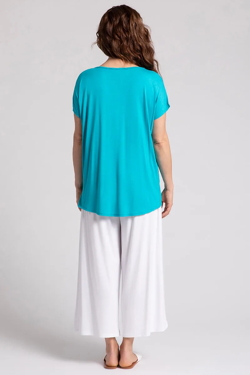 Bamboo V-Neck Slit Sleeve Top | Turquoise