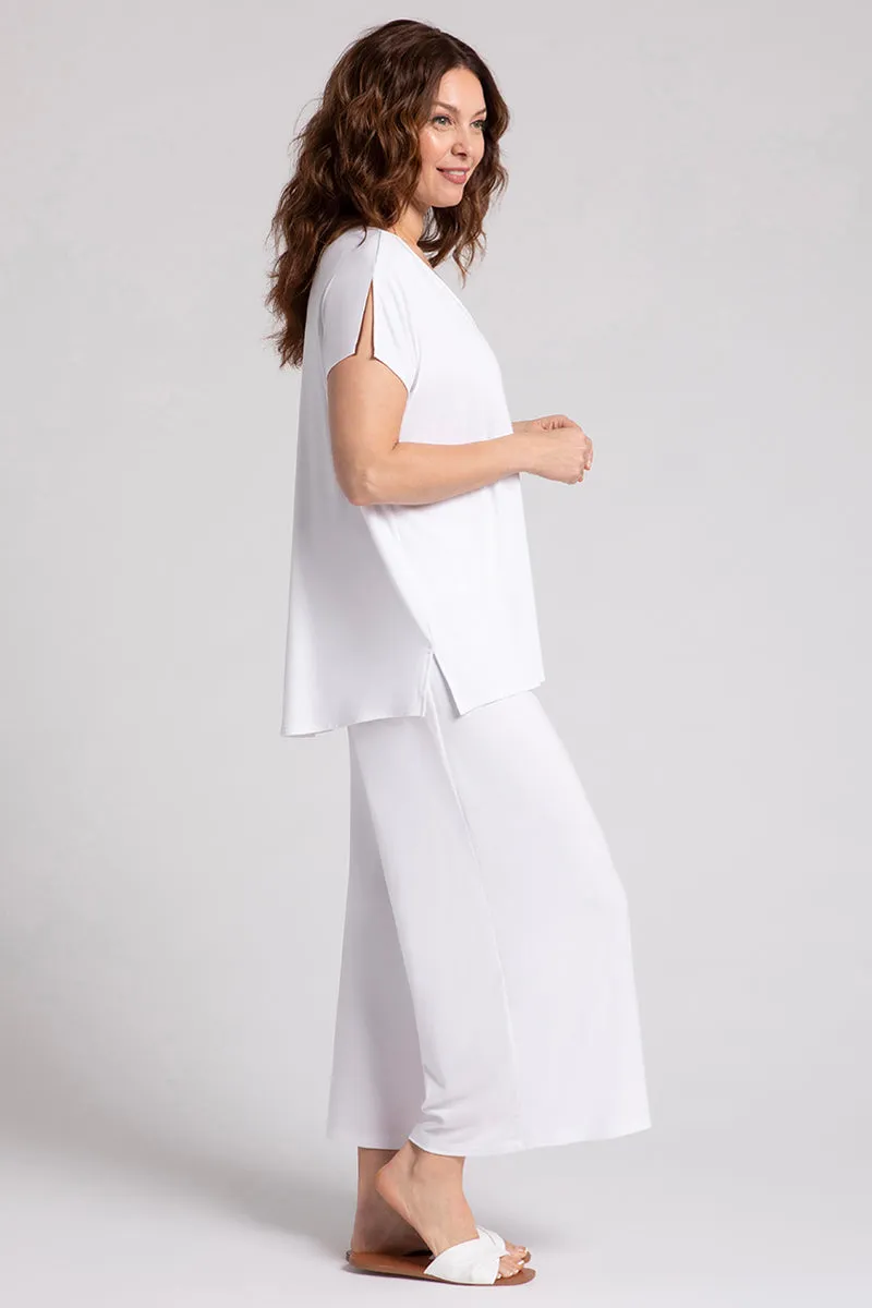 Bamboo V-Neck Slit Sleeve Top | White