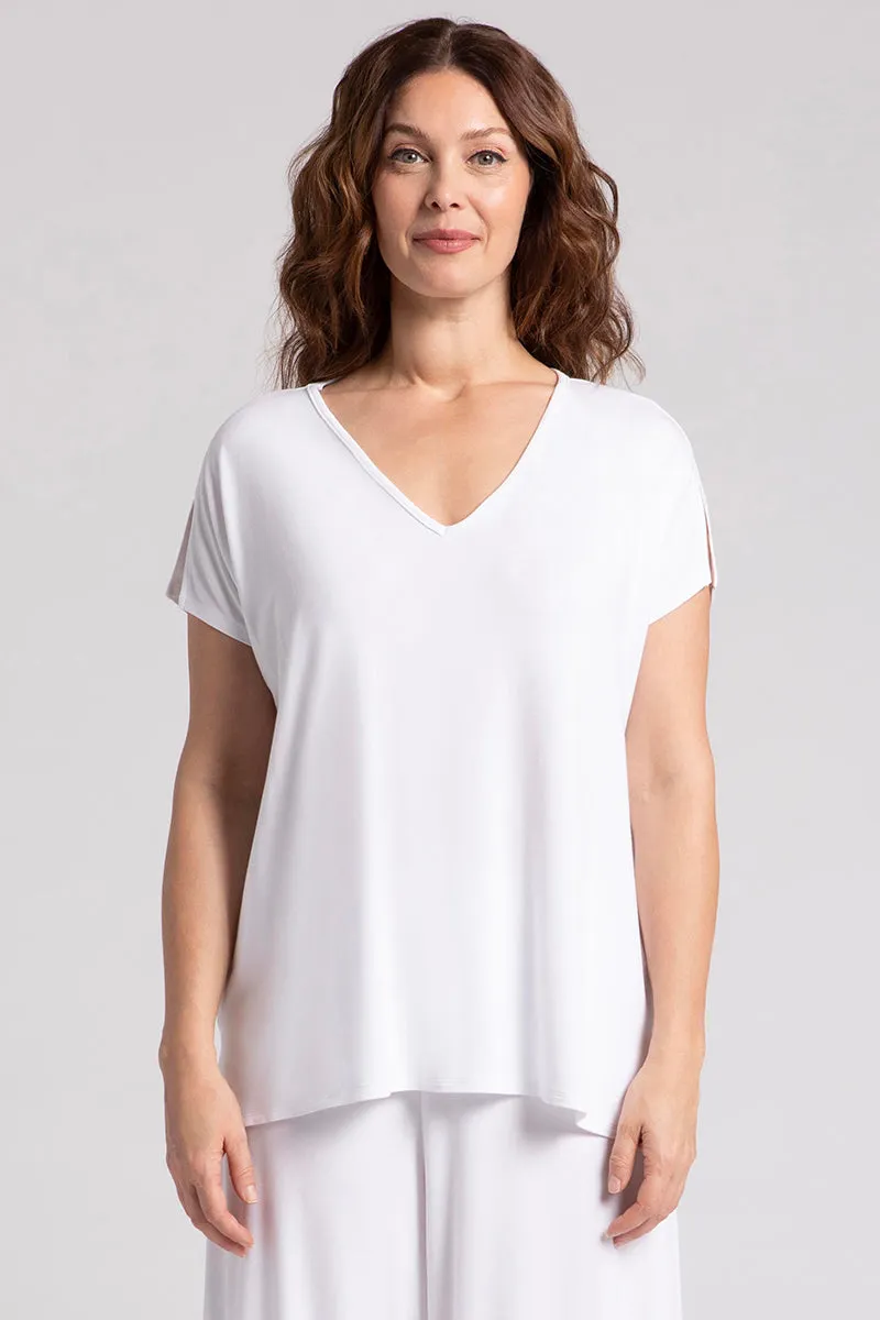 Bamboo V-Neck Slit Sleeve Top | White