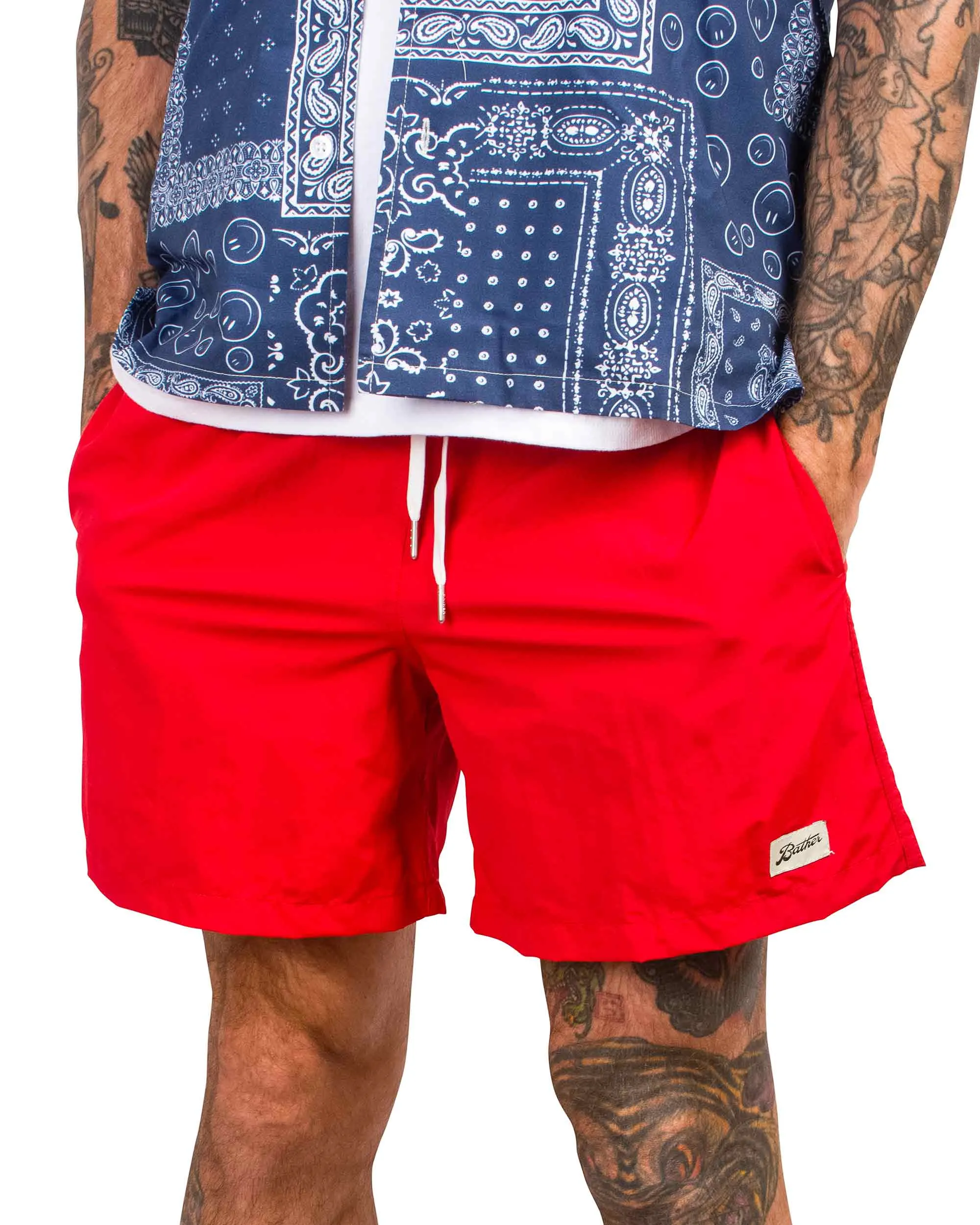 Bather Solid Red Swim Trunk