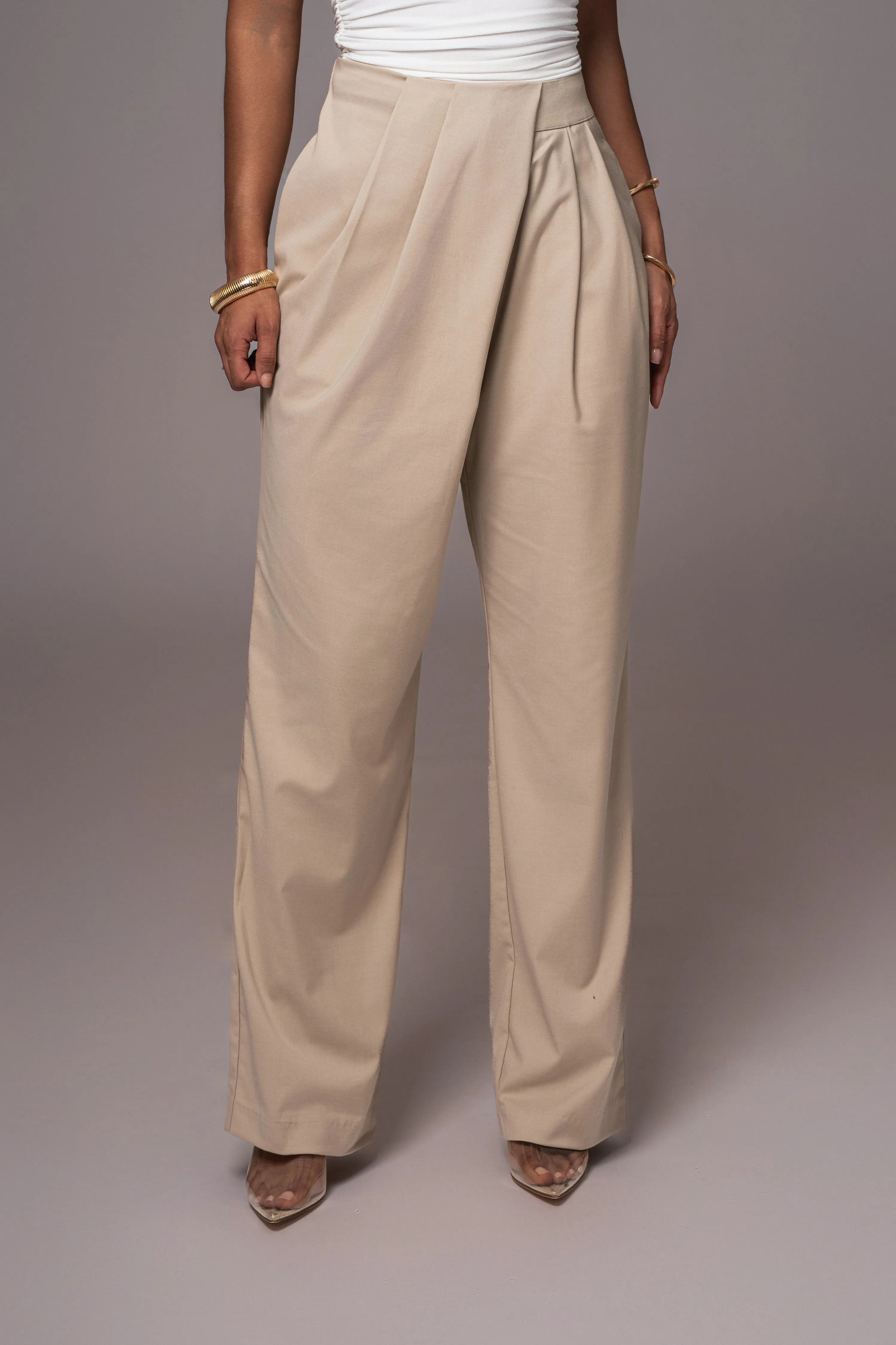 Beige Asymmetrical Draped Trousers