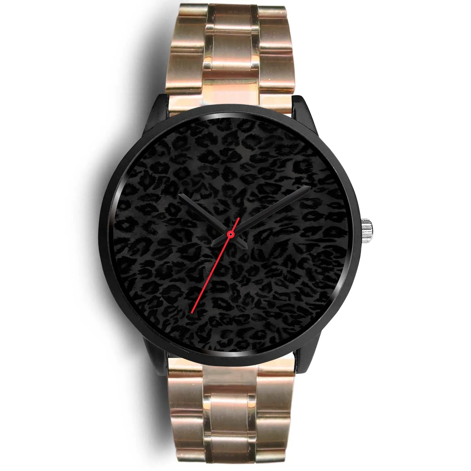 Black Leopard Print Watch, Charcoal Black Designer Leopard Animal Faux Fur Print Unisex Premium Watch