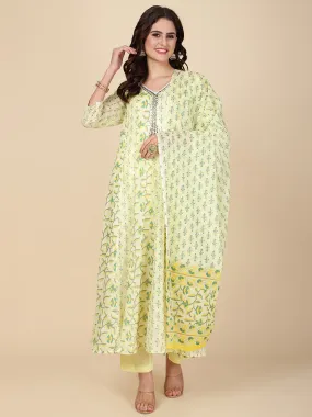 Block Print Cotton Suit Set With Dupatta