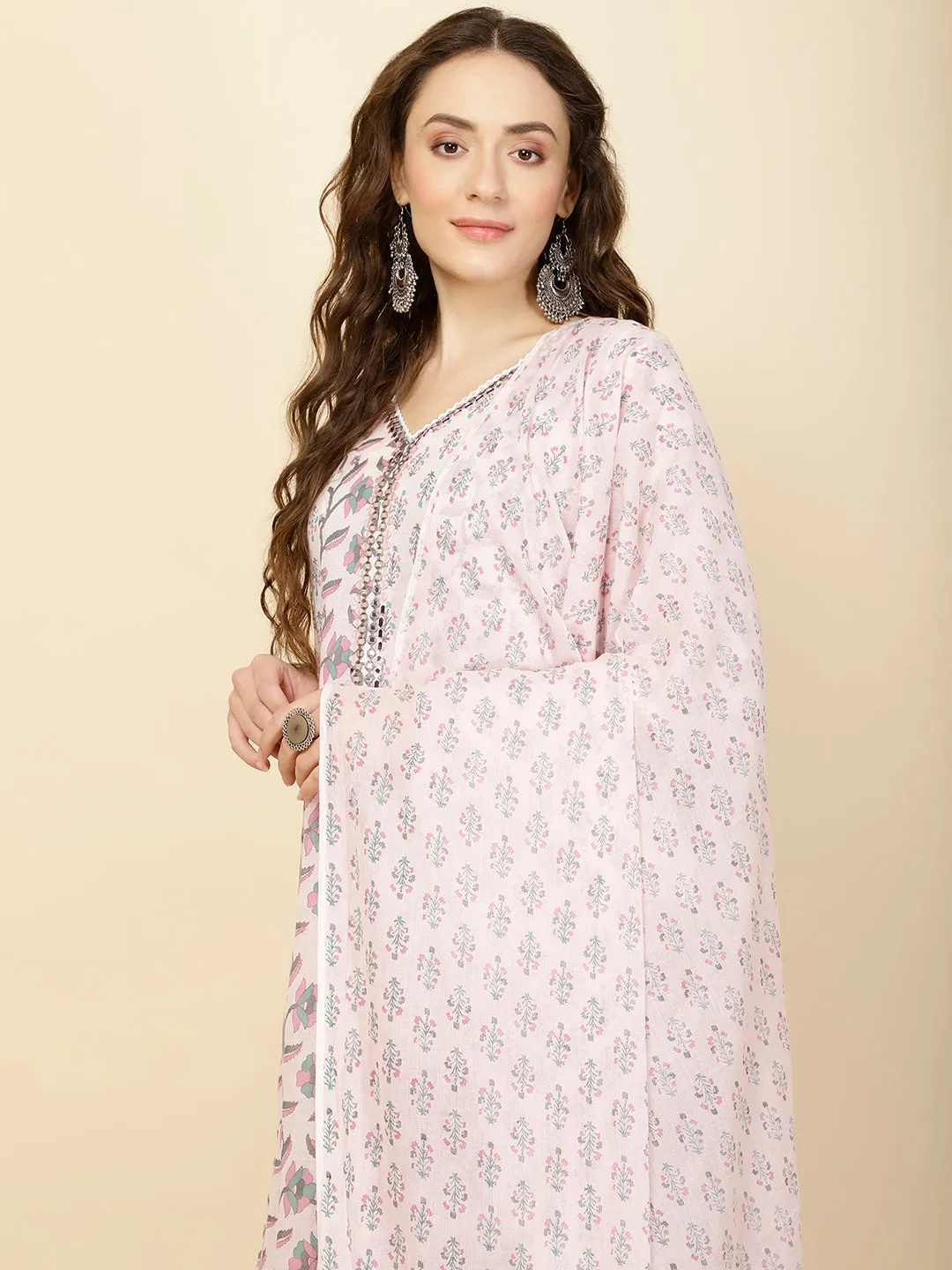 Block Print Cotton Suit Set With Dupatta