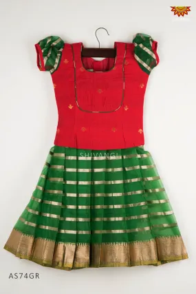 Blue Meadow  Green Pattu Pavadai 1-5 years