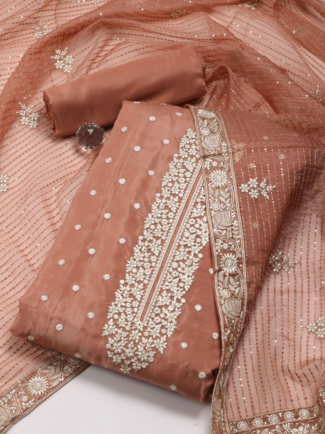 Booti Embroidered Organza Unstitched Suit Piece With Dupatta