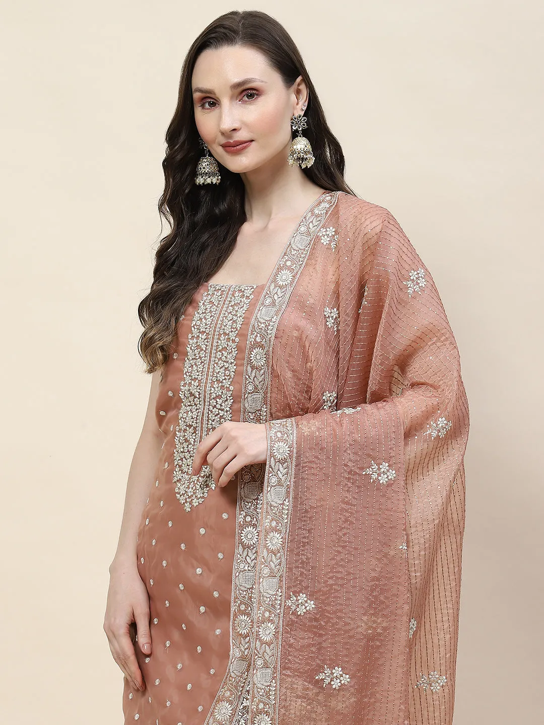 Booti Embroidered Organza Unstitched Suit Piece With Dupatta