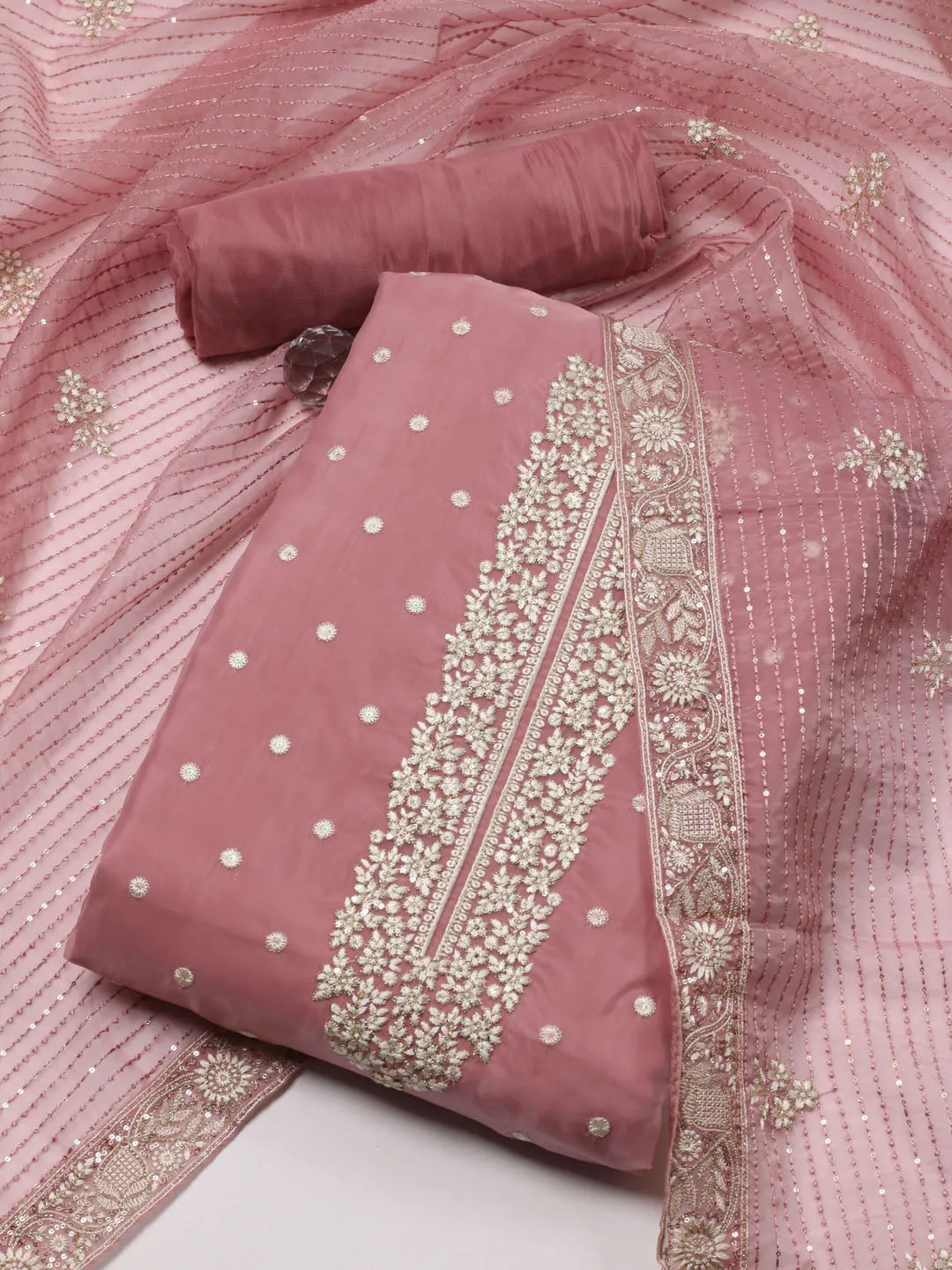 Booti Embroidered Organza Unstitched Suit Piece With Dupatta