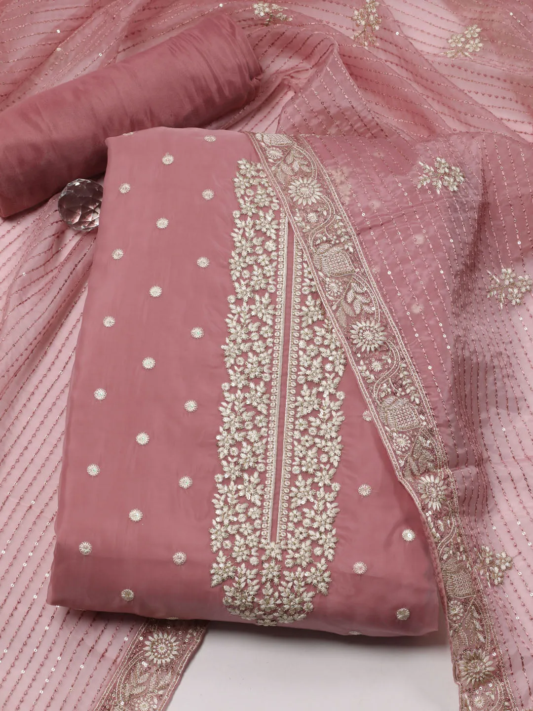 Booti Embroidered Organza Unstitched Suit Piece With Dupatta