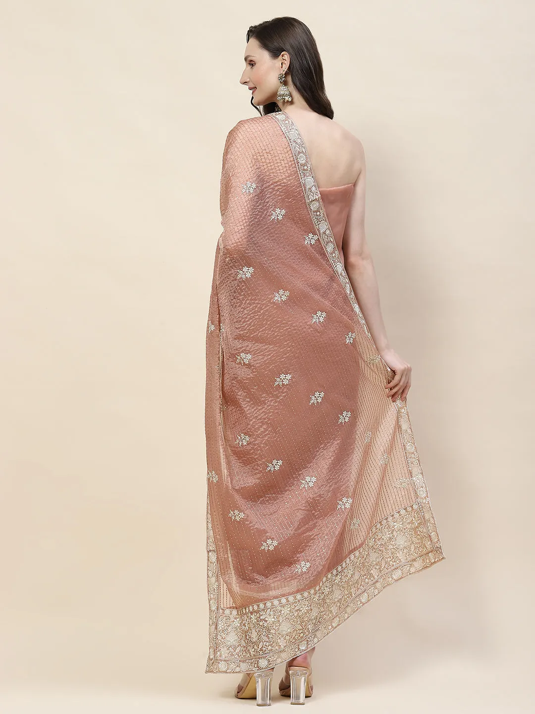 Booti Embroidered Organza Unstitched Suit Piece With Dupatta