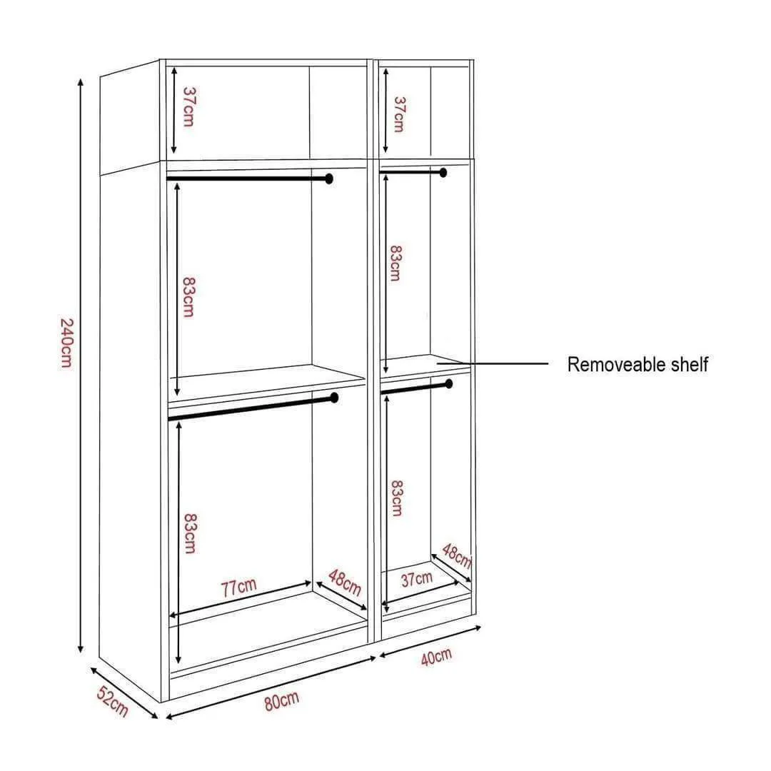 Borese Mirror 3 Open Door Wardrobe with Top