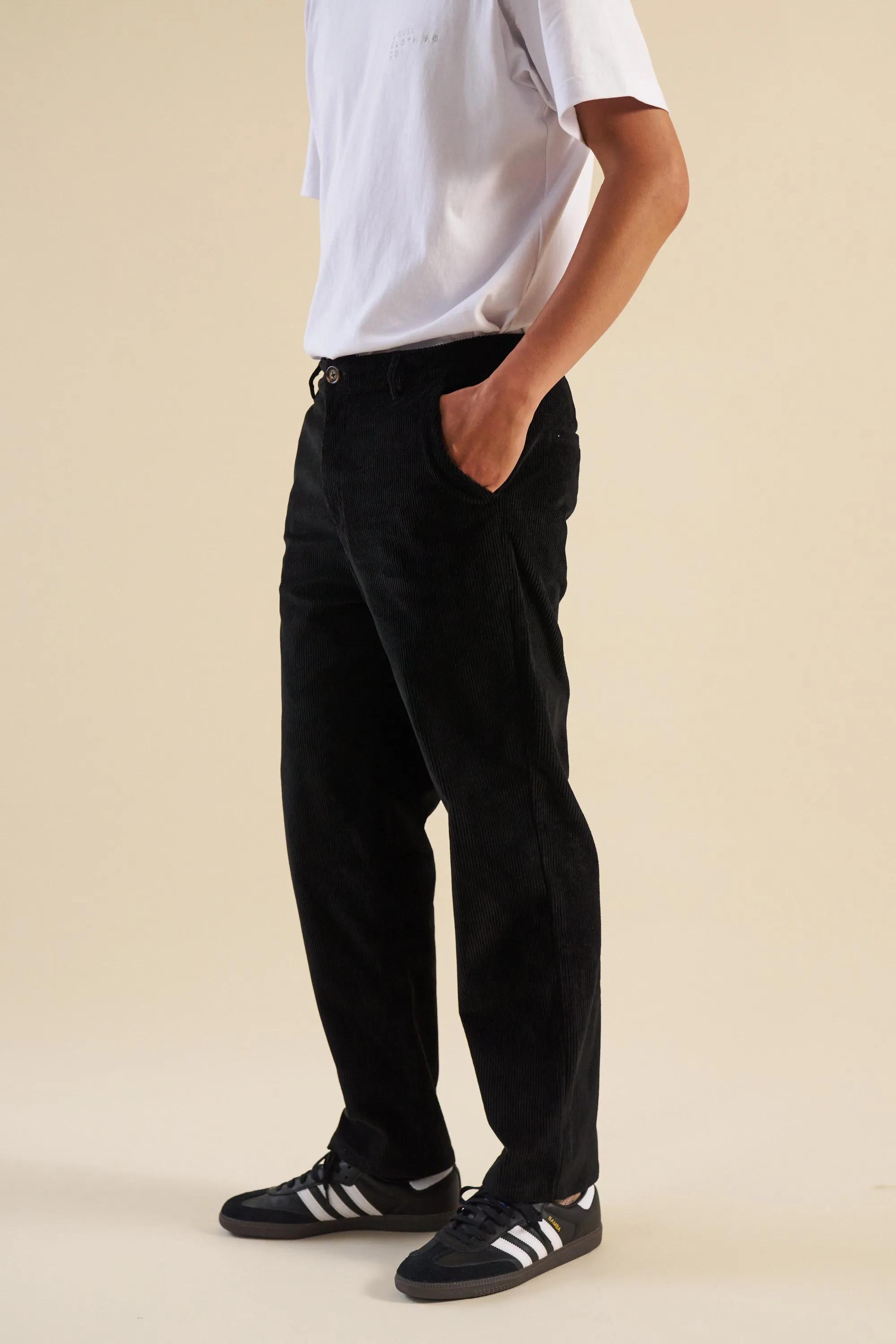 bound 'Midnight Black' Cord Trousers