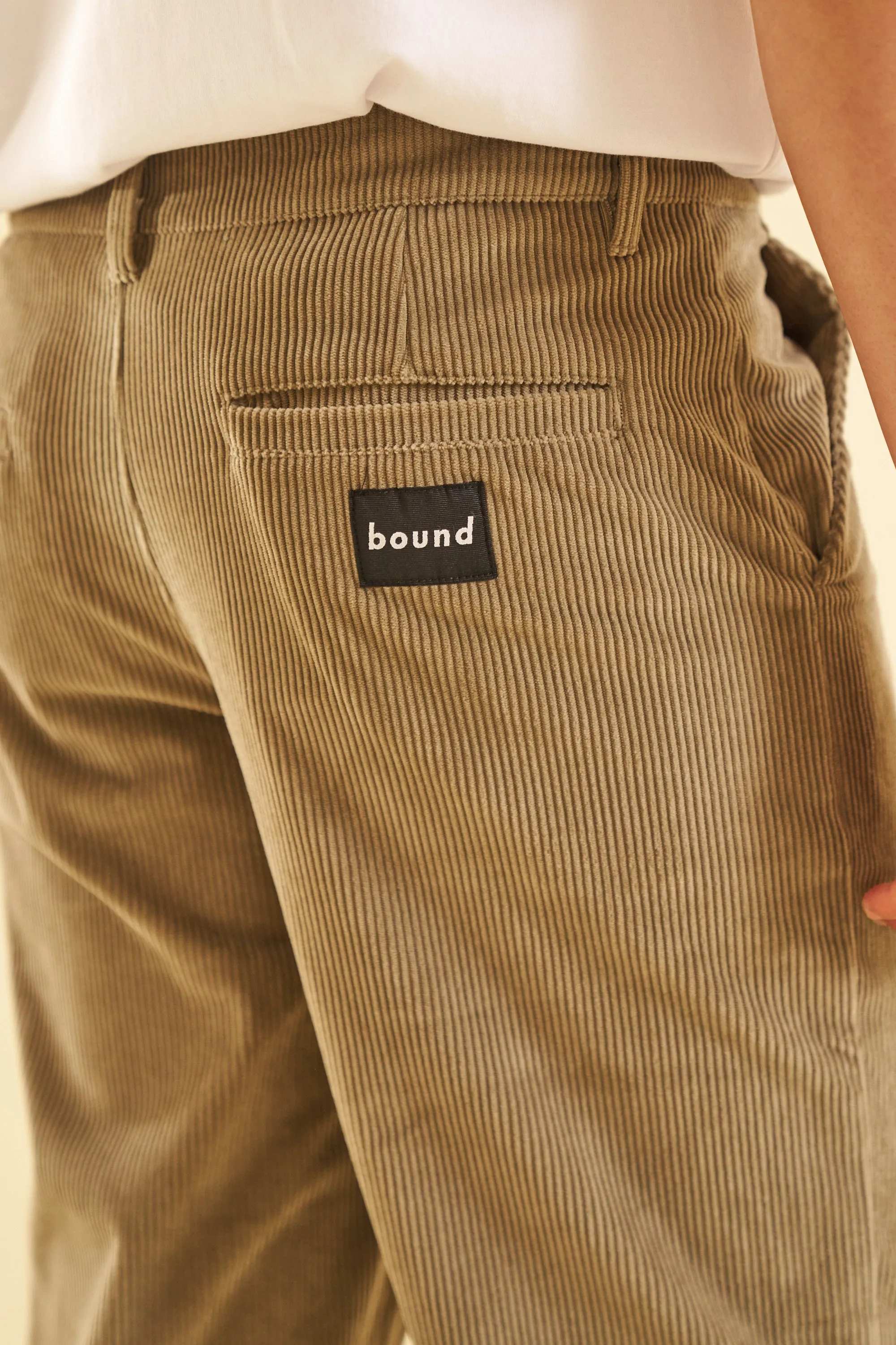 bound 'Mushroom' Corduroy Trousers