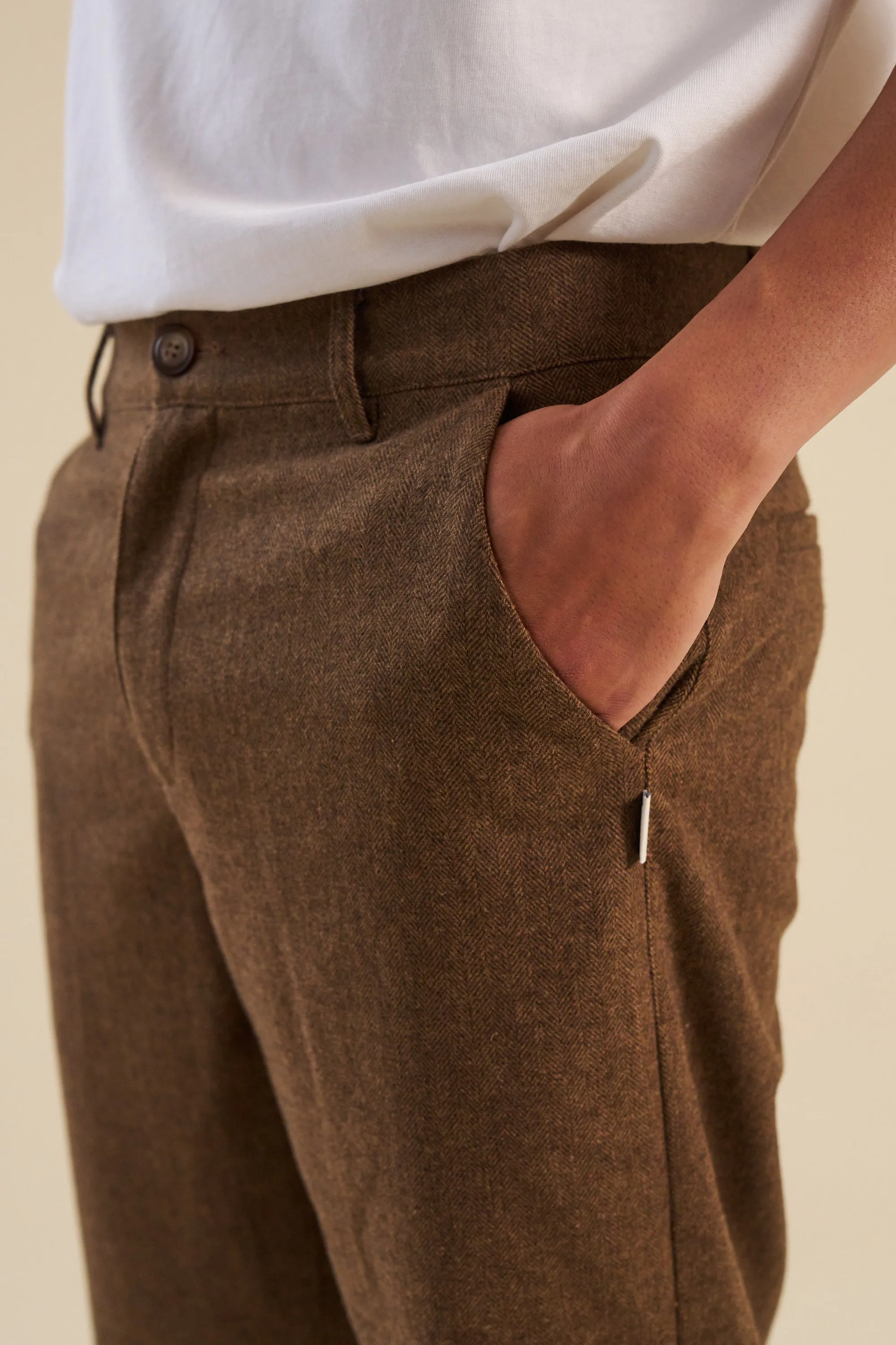 bound Wool Textured Cropped Trouser