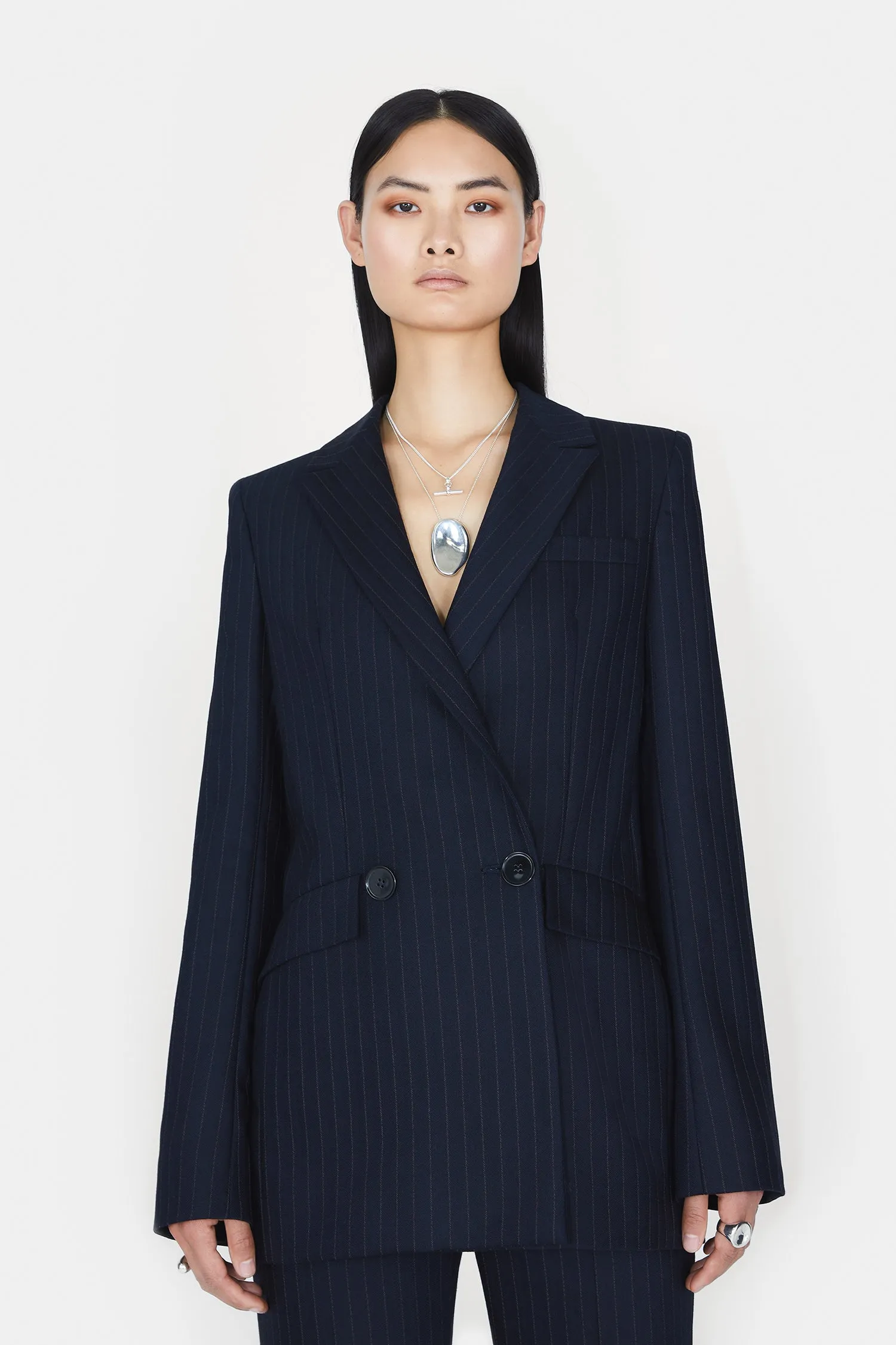 Boyfriend Blazer - Midnight & Creme Pinstripe