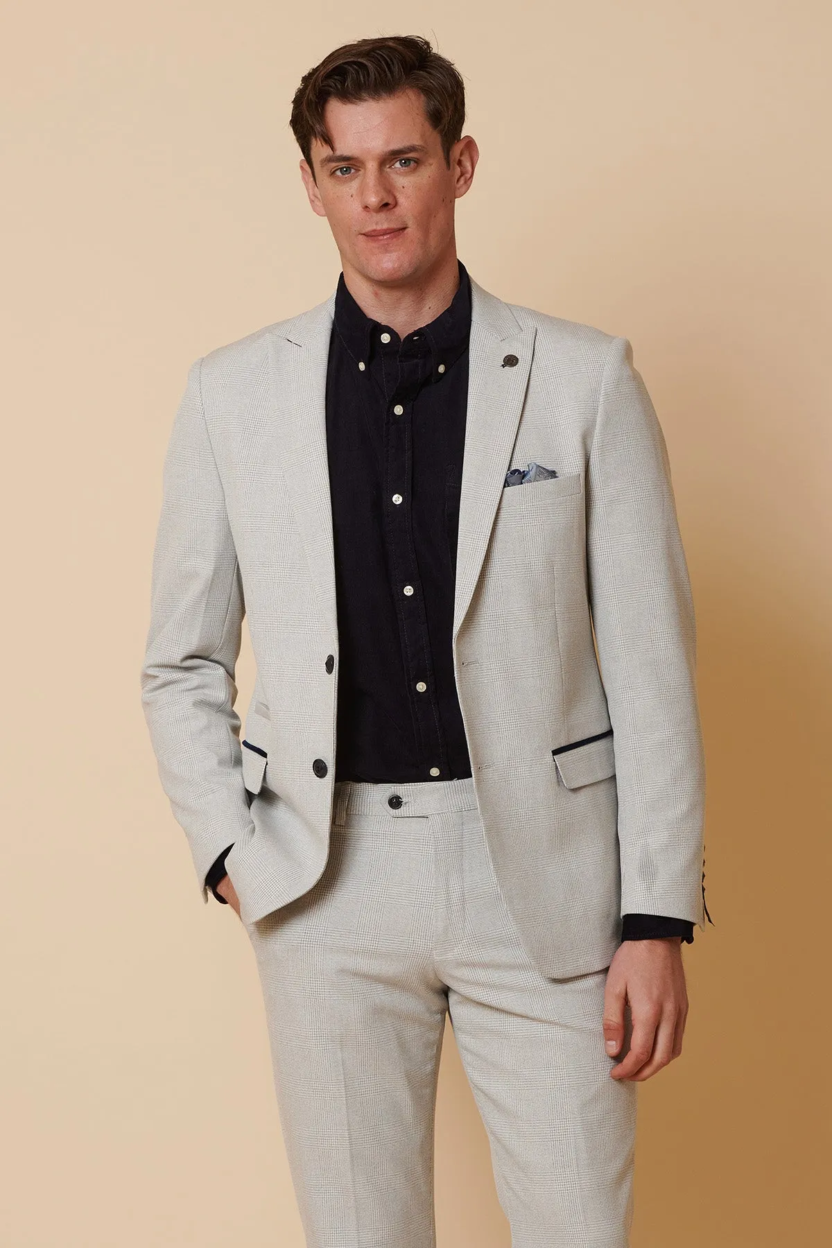 BROMLEY - Stone Check Two Piece Suit