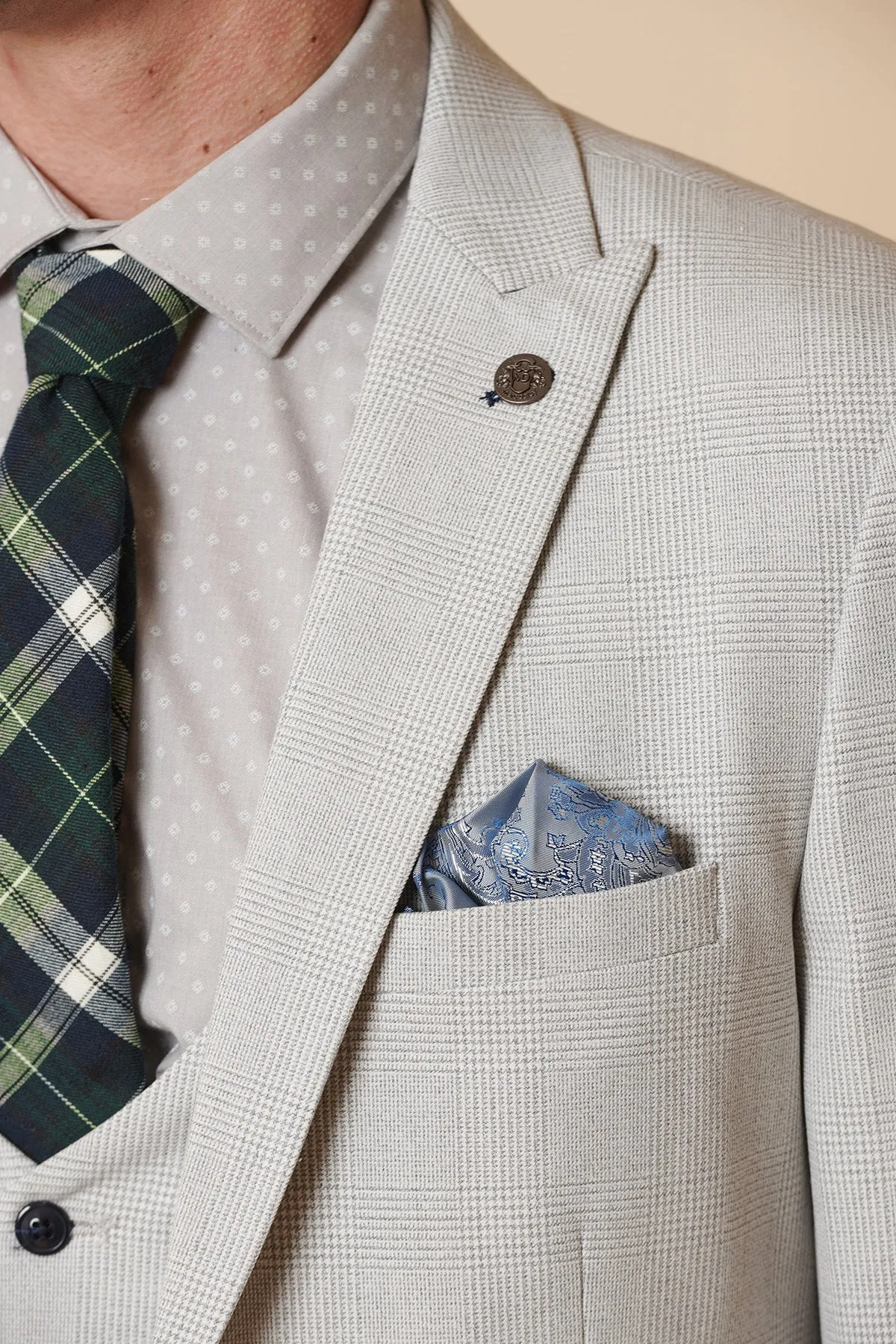 BROMLEY - Stone Check Two Piece Suit