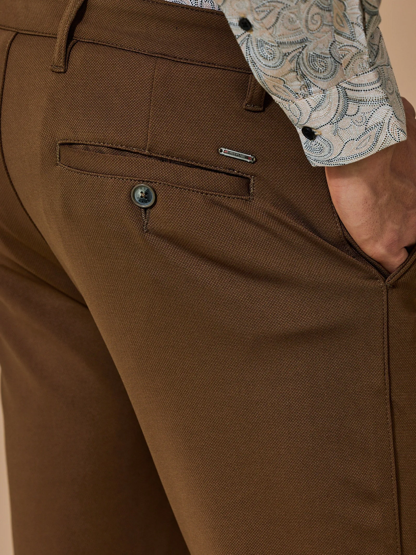 Brown 4-Way Stretch Textured Trouser