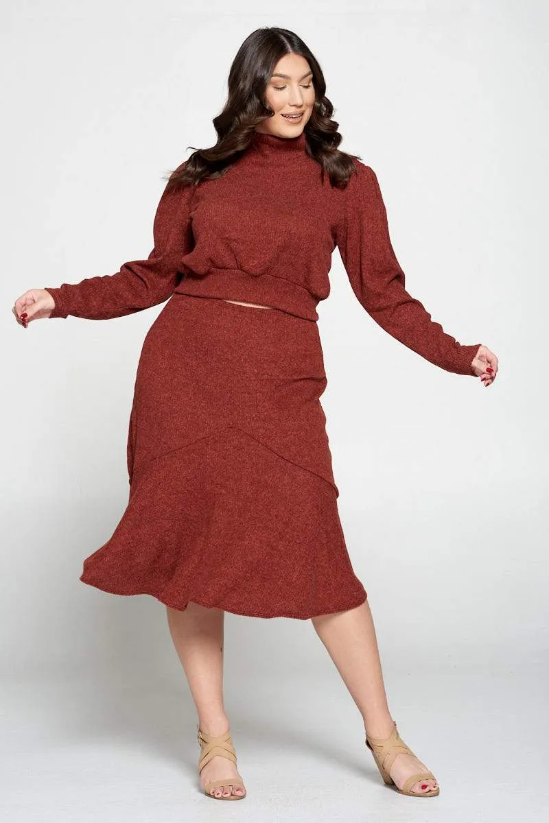 Brushed Hacci Sweater Top and Midi Skirt