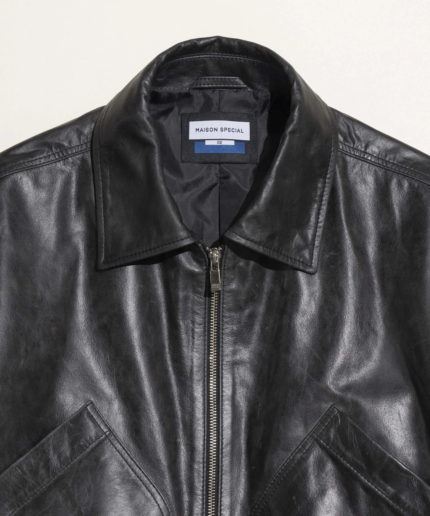 Buffalo Crack Leather Prime-Over Single Rider Collared Jacket