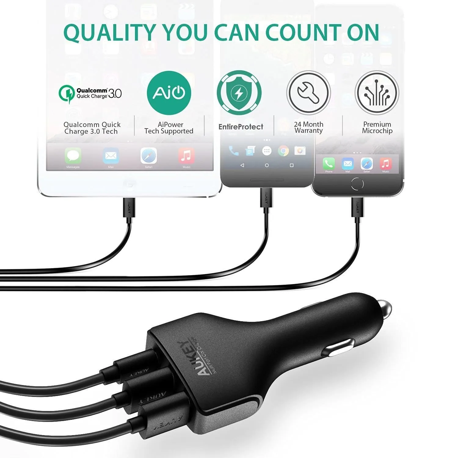 CC-Y3 49.5W 10A AiPOWER Quick Charge 3.0 USB C Car Charger