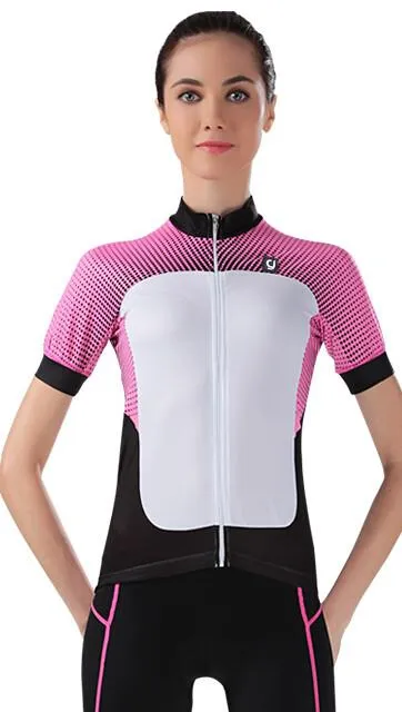 CHEJI White Pink Short Sleeve Cycling Jersey