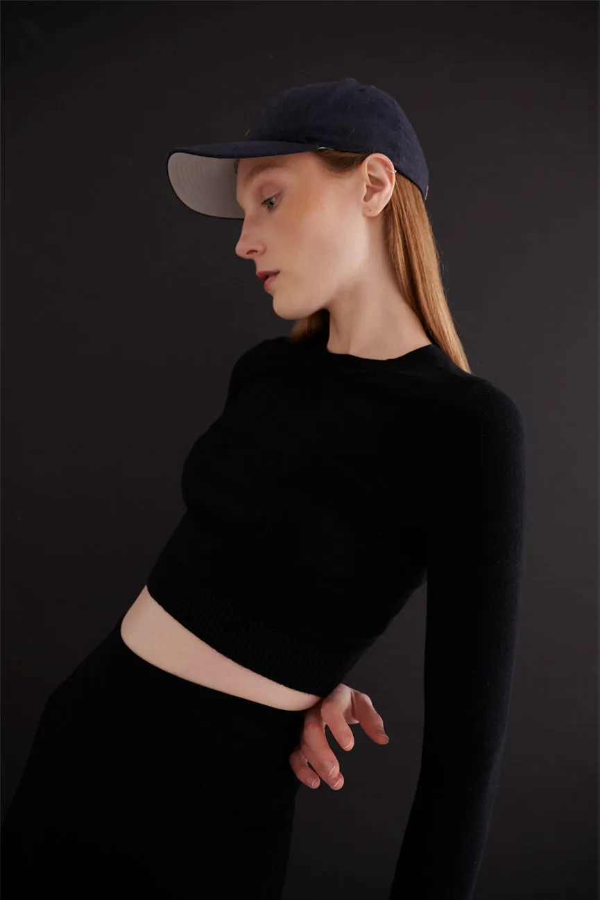 Coal Peachskin Long Sleeve Crop Crew