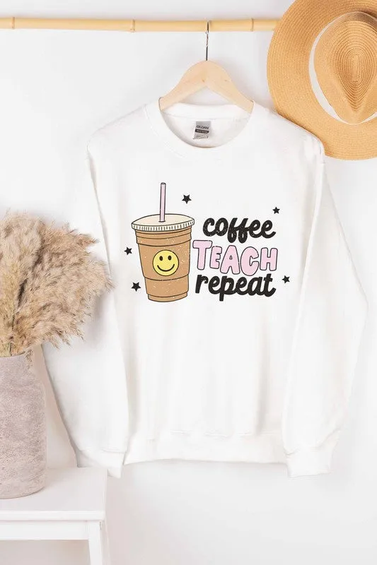 COFFEE TEACH REPEAT GRAPHIC SWEATSHIRT PLUS SIZE